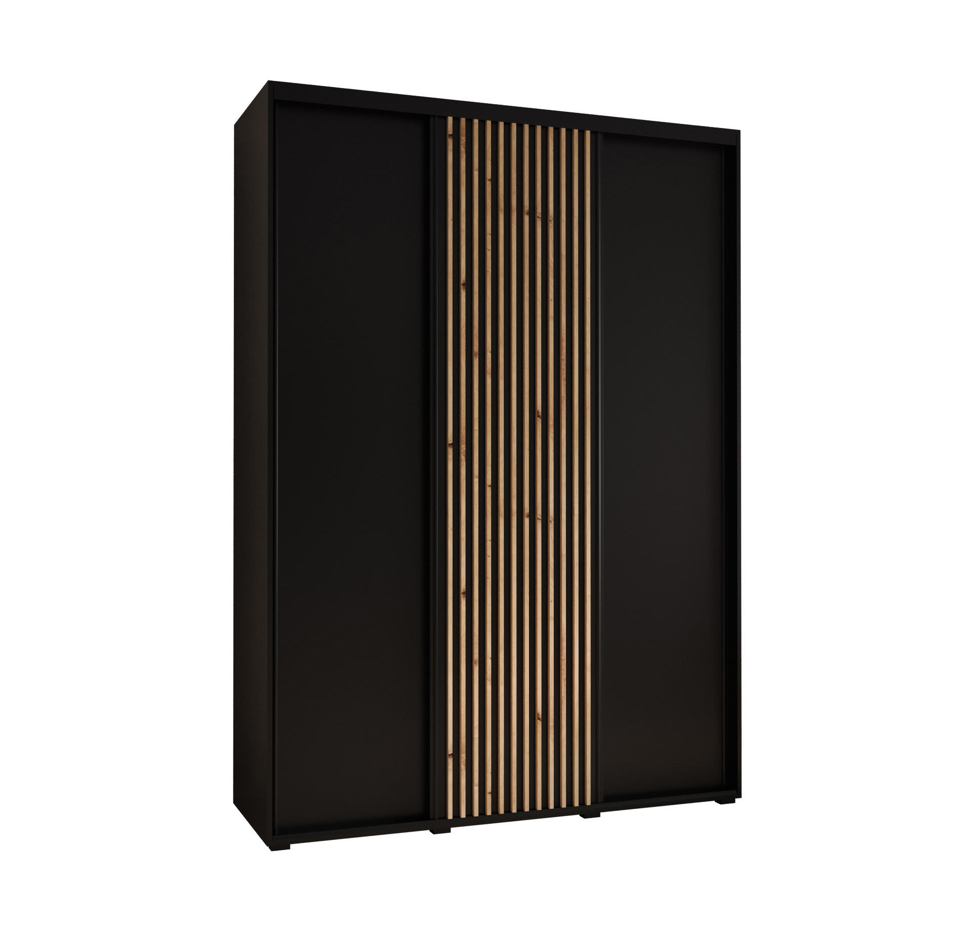 Abiks Möbel Schwebetürenschrank Schwarz, Schwarz, Eiche Artisan 170x205.2x45 cm