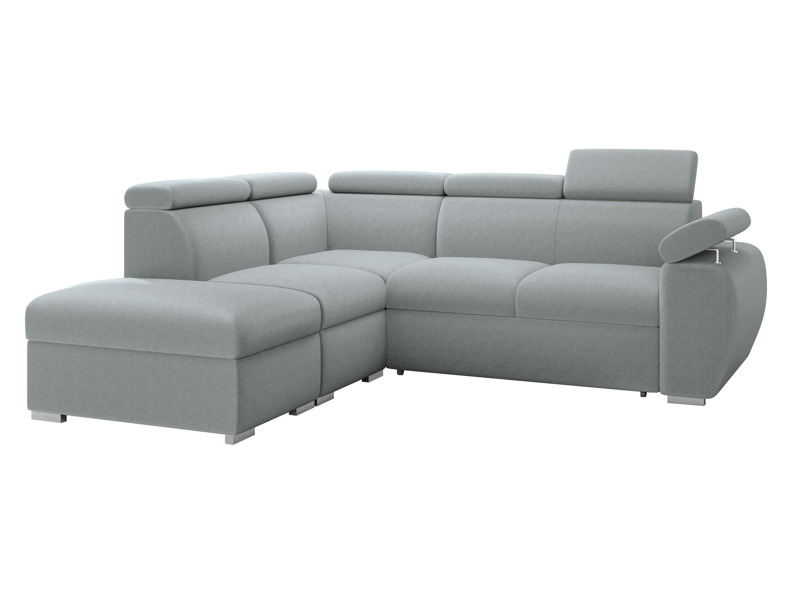 ECKSOFA Boston 2RR1P, Seite: Links PUFAP+R+1P(65)+2R - Silberfarben/Hellgrau, Holz/Textil (260/230cm) - MIRJAN24