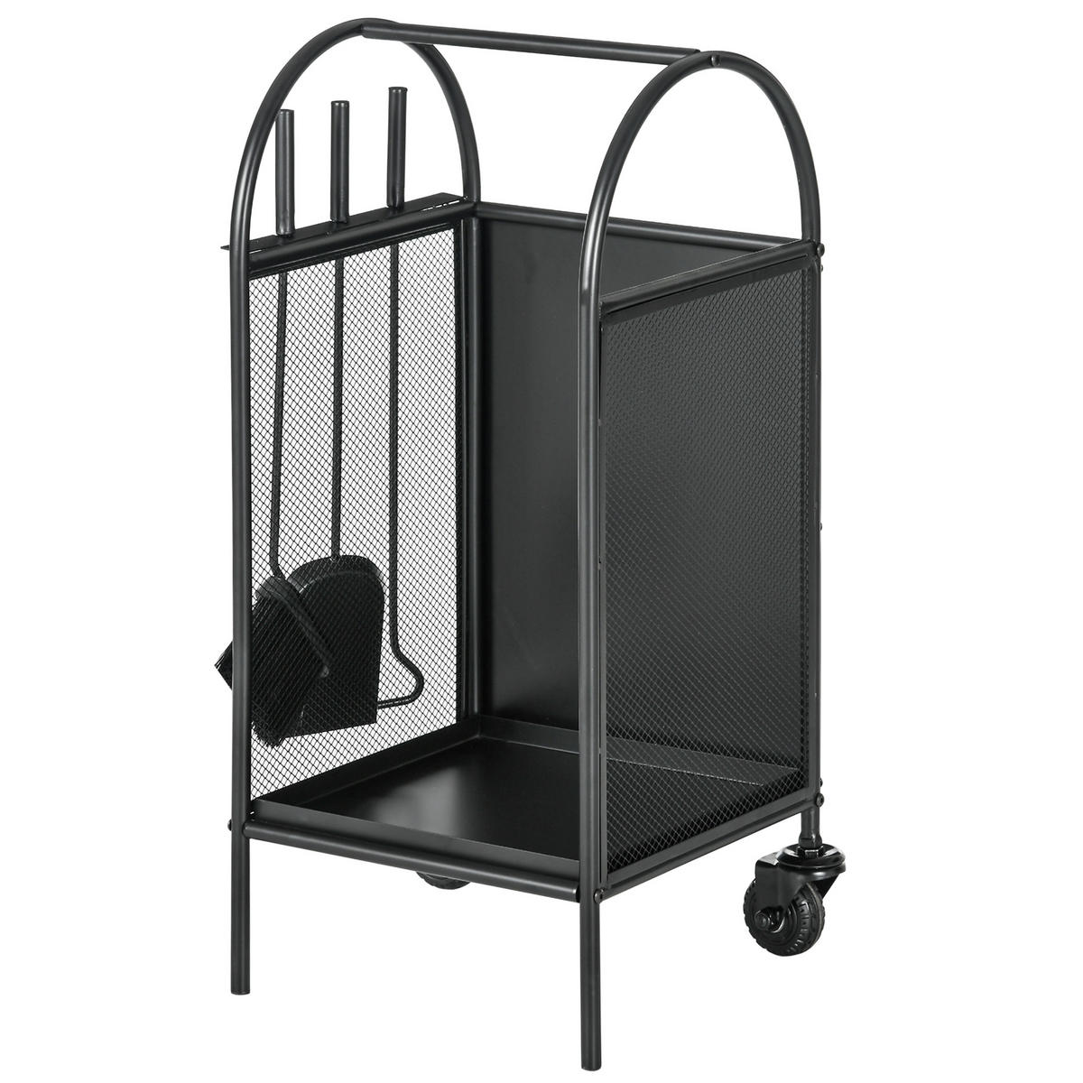 KAMINHOLZREGAL DE-18352 rollbar mit 3-teiligem Zubehör Schwarz - Schwarz, Metall (37.5/80/37.5cm) - ComfortXL