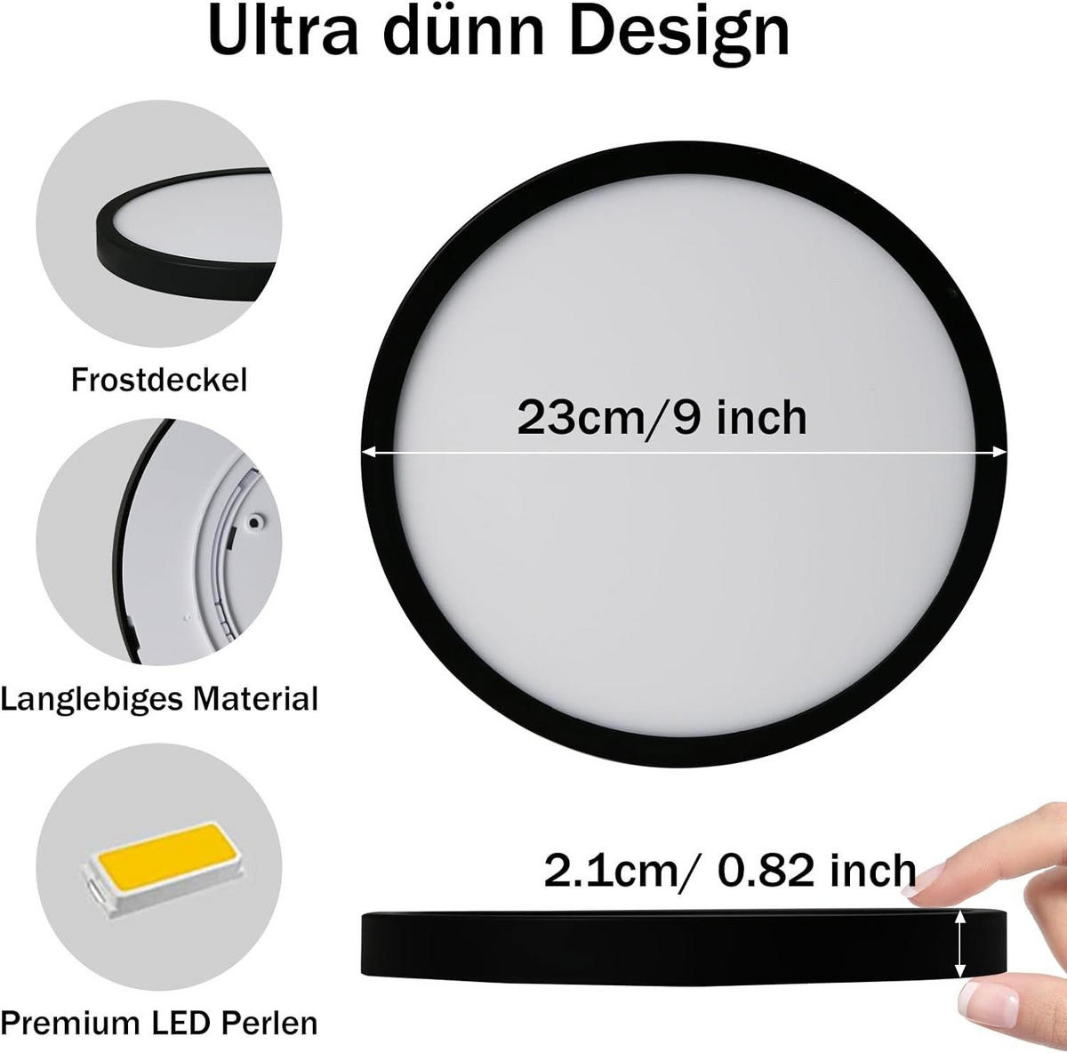 LED-DECKENLEUCHTE Hardy 23/23/3 cm - Schwarz, Kunststoff (23/23/3cm) - Nettlife