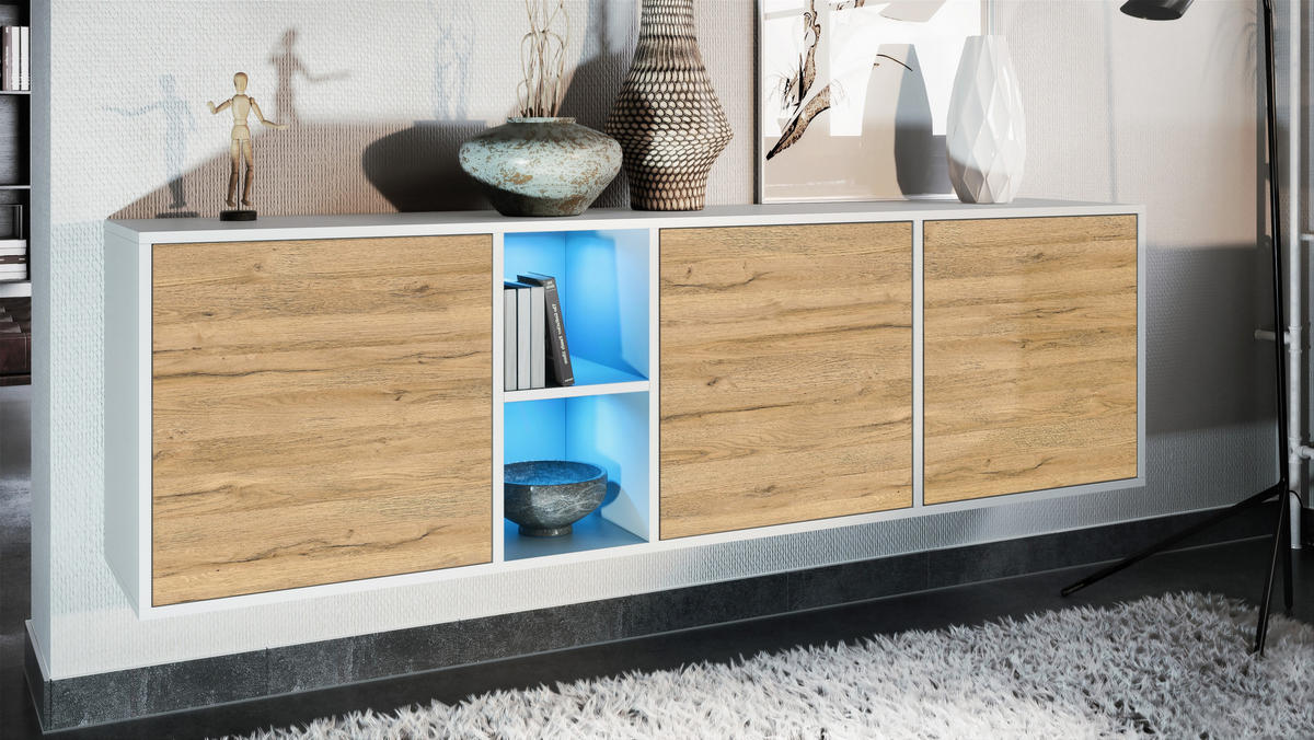 SIDEBOARD Cuba Türen in Eiche Natur - Eichefarben, Holzwerkstoff (182/53/35cm) - Vladon