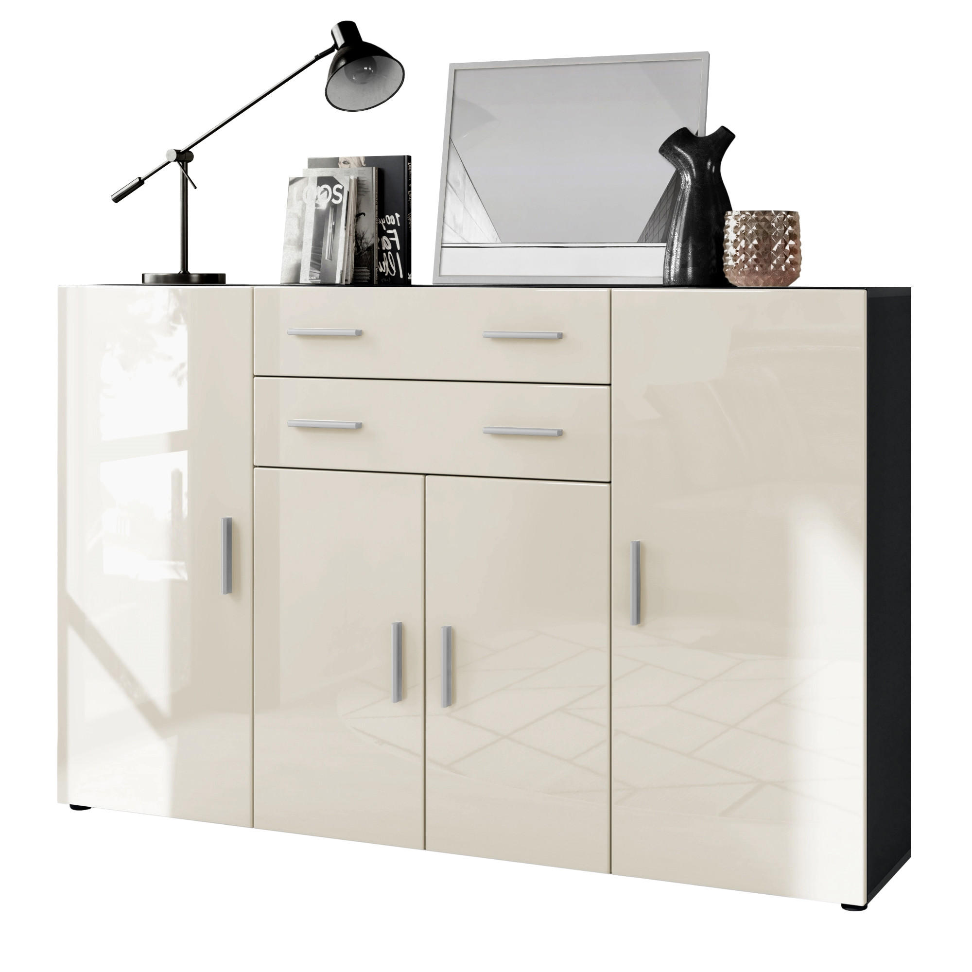 HIGHBOARD Aron Fronten in Creme Hochglanz - Creme, Holzwerkstoff (166.5/106.5/35cm) - Vladon