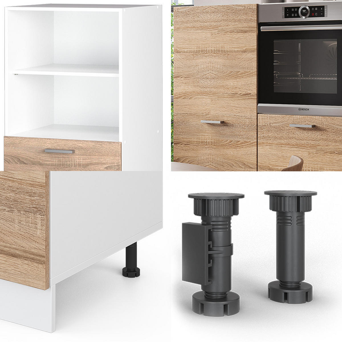 KÜCHENBLOCK R-Line Sonoma/Weiß 180 cm ohne AP - Weiß/Sonoma Eiche, Holzwerkstoff (180/81.6/46cm) - Vicco