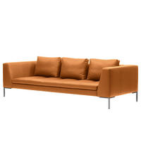 3-SITZER SOFA - Chromfarben/Cognac, Leder/Metall (238/81/105cm) - home24