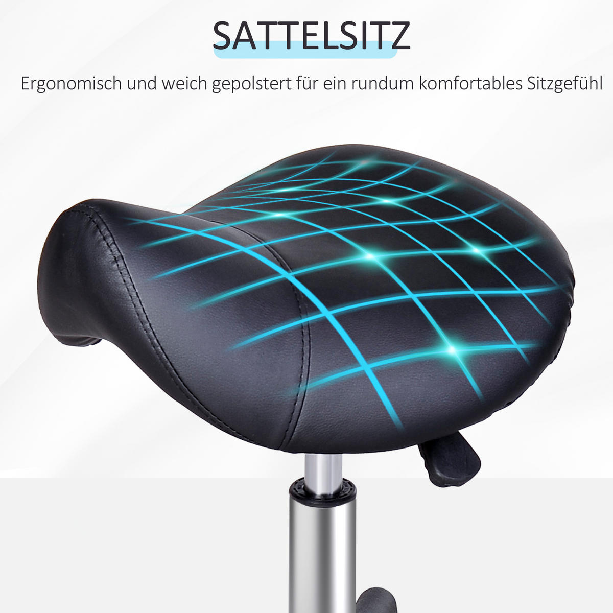 ROLLHOCKER Höhenverstellbarer Drehhocker Arbeitshocker mit Rädern Kunstleder - Schwarz, Leder (38/55/35cm) - HOMCOM