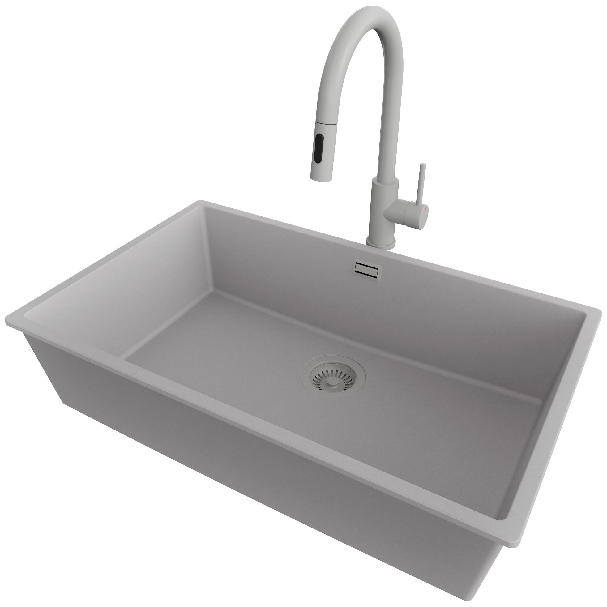 UNTERBAUSPÜLE GRANIT London, 2-er set Grau 76/47 cm 1 Becken + Küchenarmatur 40/20 cm + Ablauf-Set ab 80er Unterschrank - Grau, Kunststoff (76/20/47cm) - Primagran