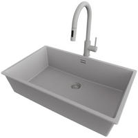 UNTERBAUSPÜLE GRANIT London, 2-er set Grau 76/47 cm 1 Becken + Küchenarmatur 40/20 cm + Ablauf-Set ab 80er Unterschrank - Grau, Kunststoff (76/20/47cm) - Primagran