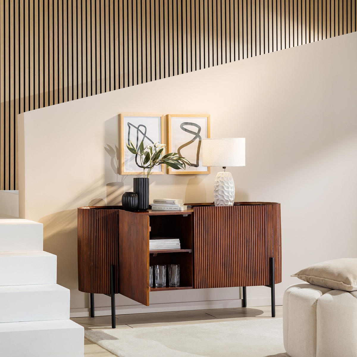 MASSIVES SIDEBOARD - Mango - Schwarz/Braun, Holz/Metall (150/75/45cm) - home24