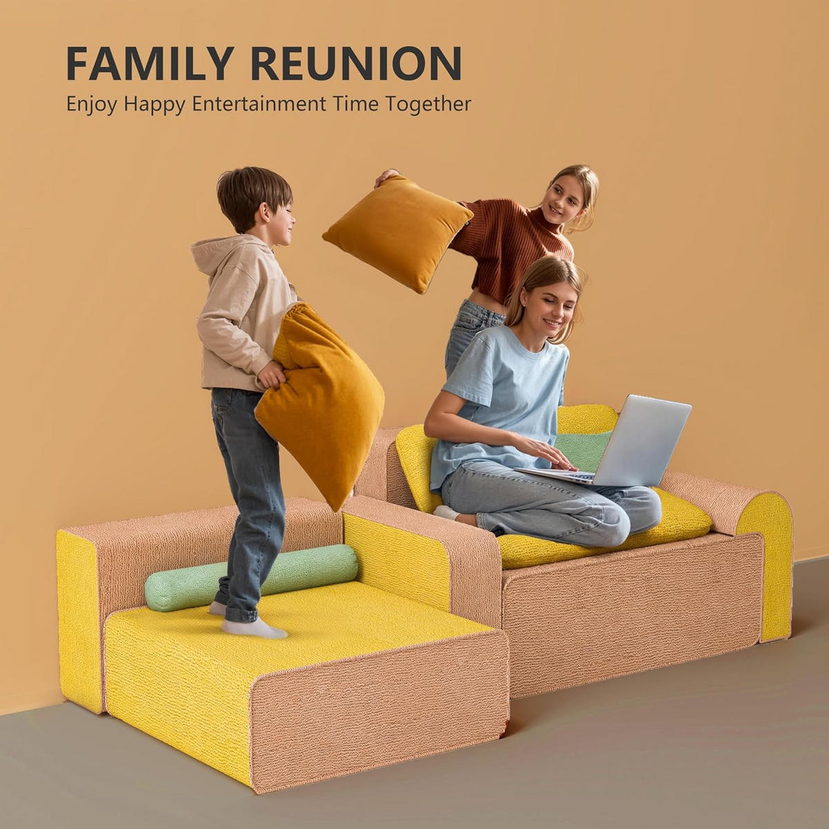 MODULARES Ecksofa 213cm - Pink/Gelb, Textil (213/90cm) - Vercart