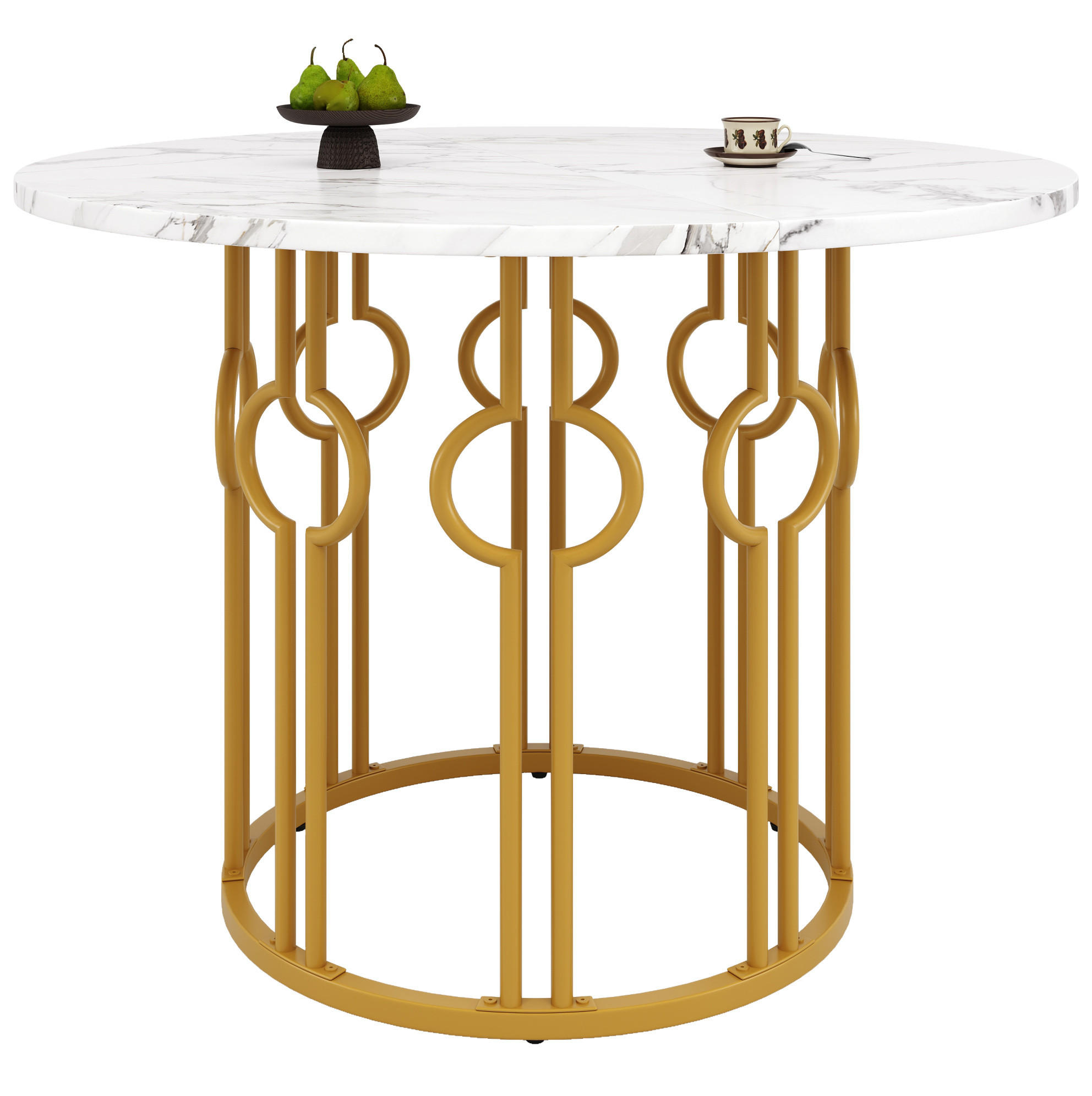 ESSTISCH 100/100/76 cm mit verstellbaren Füßen und marmorierter MDF-Tischplatte, Weiß/Goldfarben - Goldfarben, Holzwerkstoff (100/100/76cm) - Redom