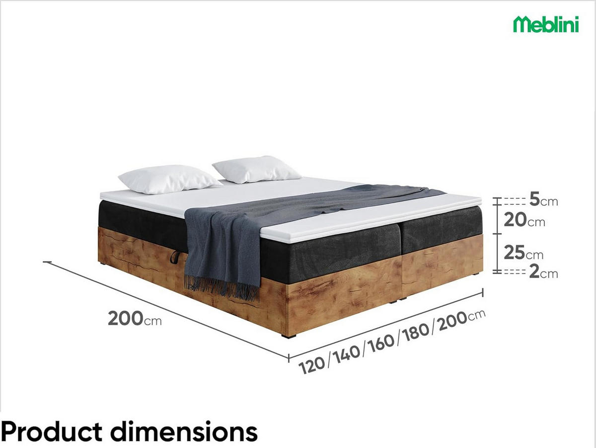 BOXSPRINGBETT LOFTY BOX - Schwarz, Holzwerkstoff (160/220cm) - Meblini