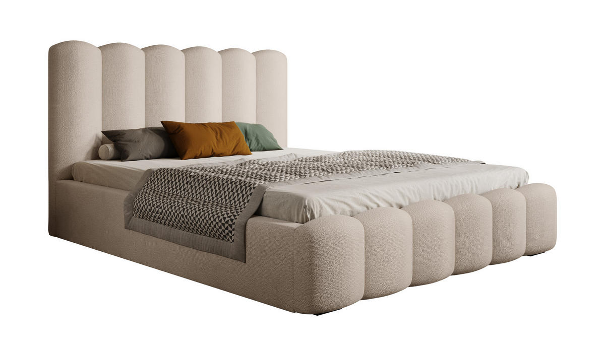POLSTERBETT Langlebiges Polsterbett Mona V 160x200 cm – Bett mit Bettkasten, Modernem Design, Beige - Beige/Schwarz, Holzwerkstoff/Kunststoff (160/200cm) - DomoHome