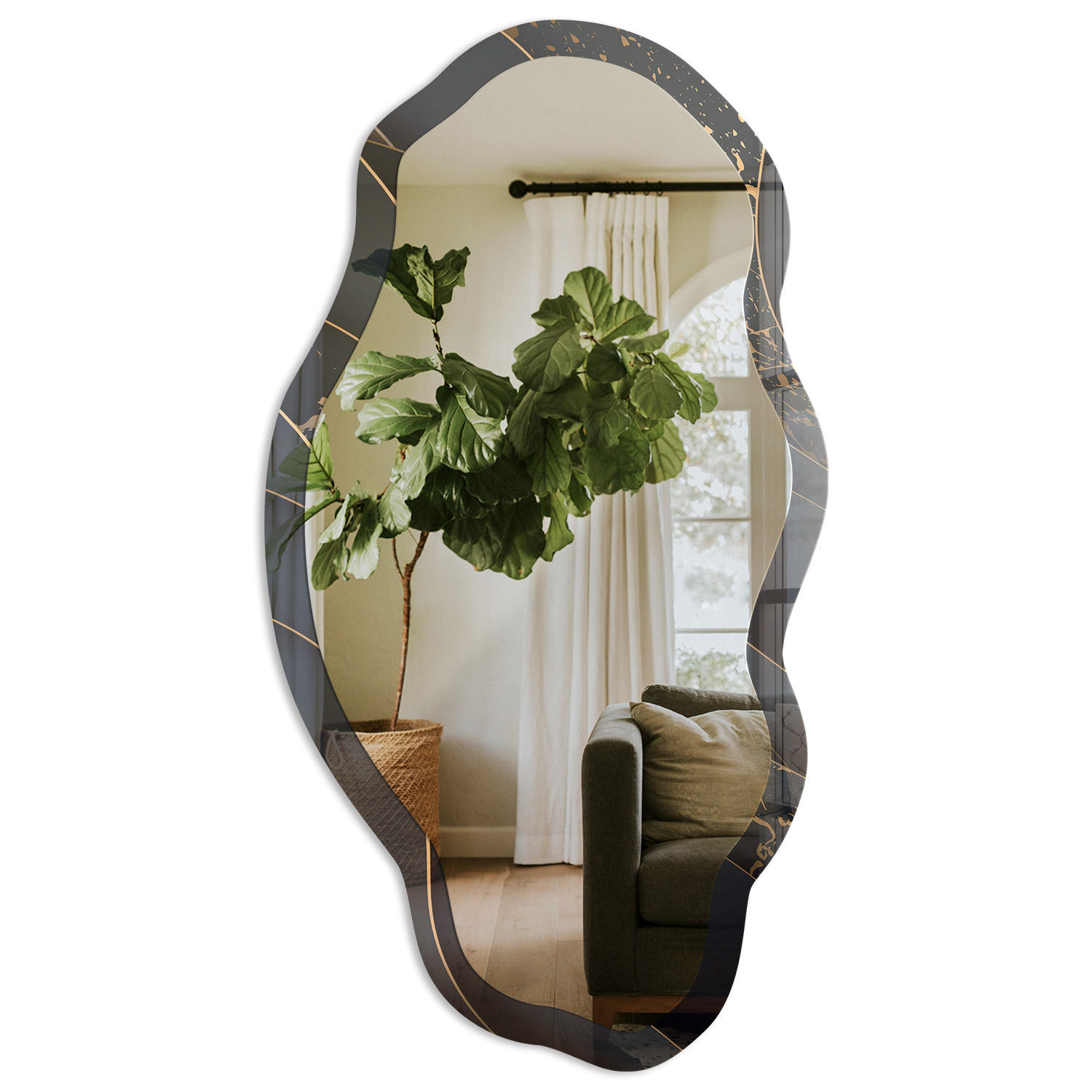 SPIEGEL 90x45 cm asymmetrisch mit Druck - Wellenabstraktion - Transparent, Glas (45/90/0.4cm) - TULUP