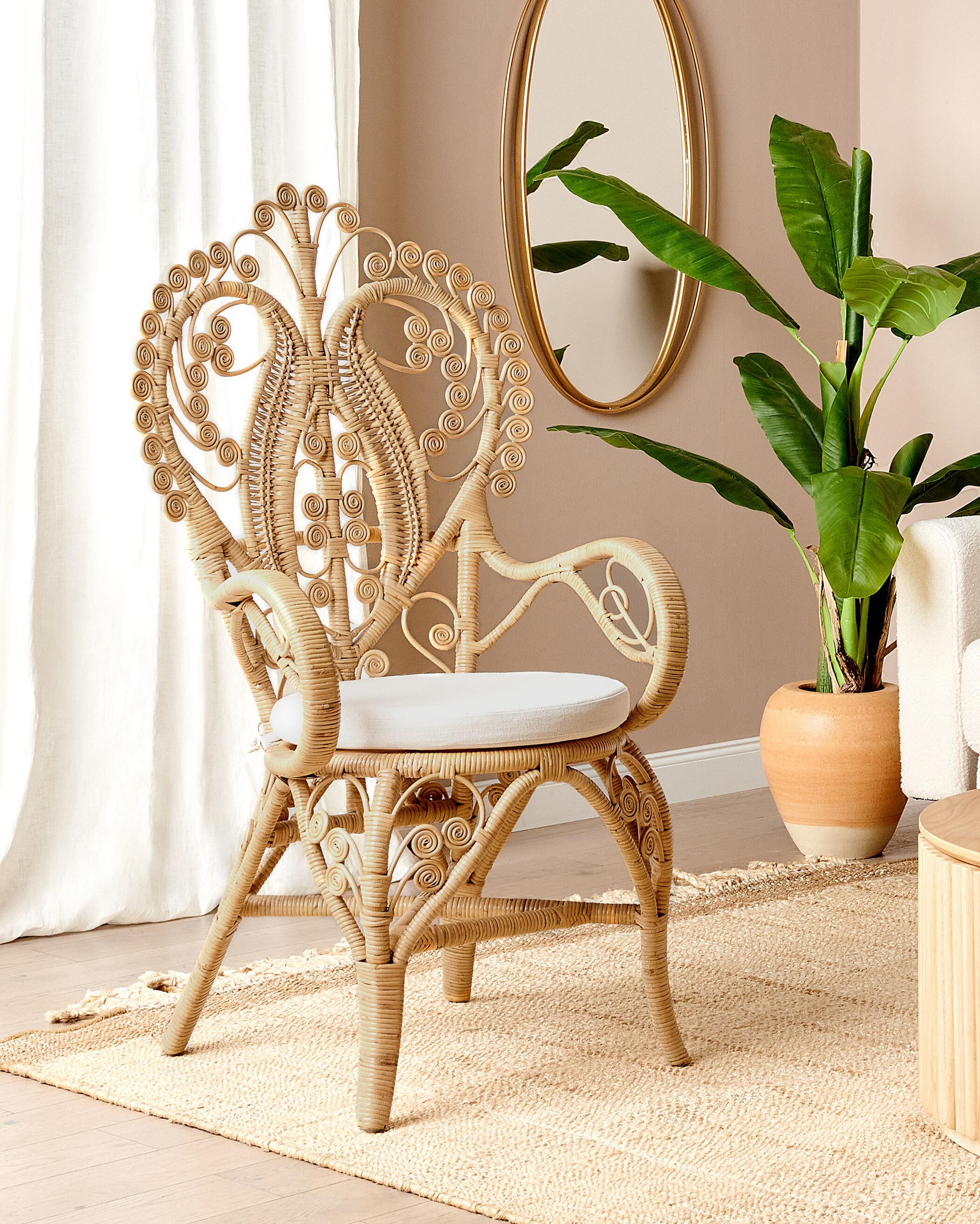 PFAUENSTUHL Rattan natürlich/beige Carrara - Beige/Naturfarben, Naturmaterialien (65/114/65cm) - Beliani