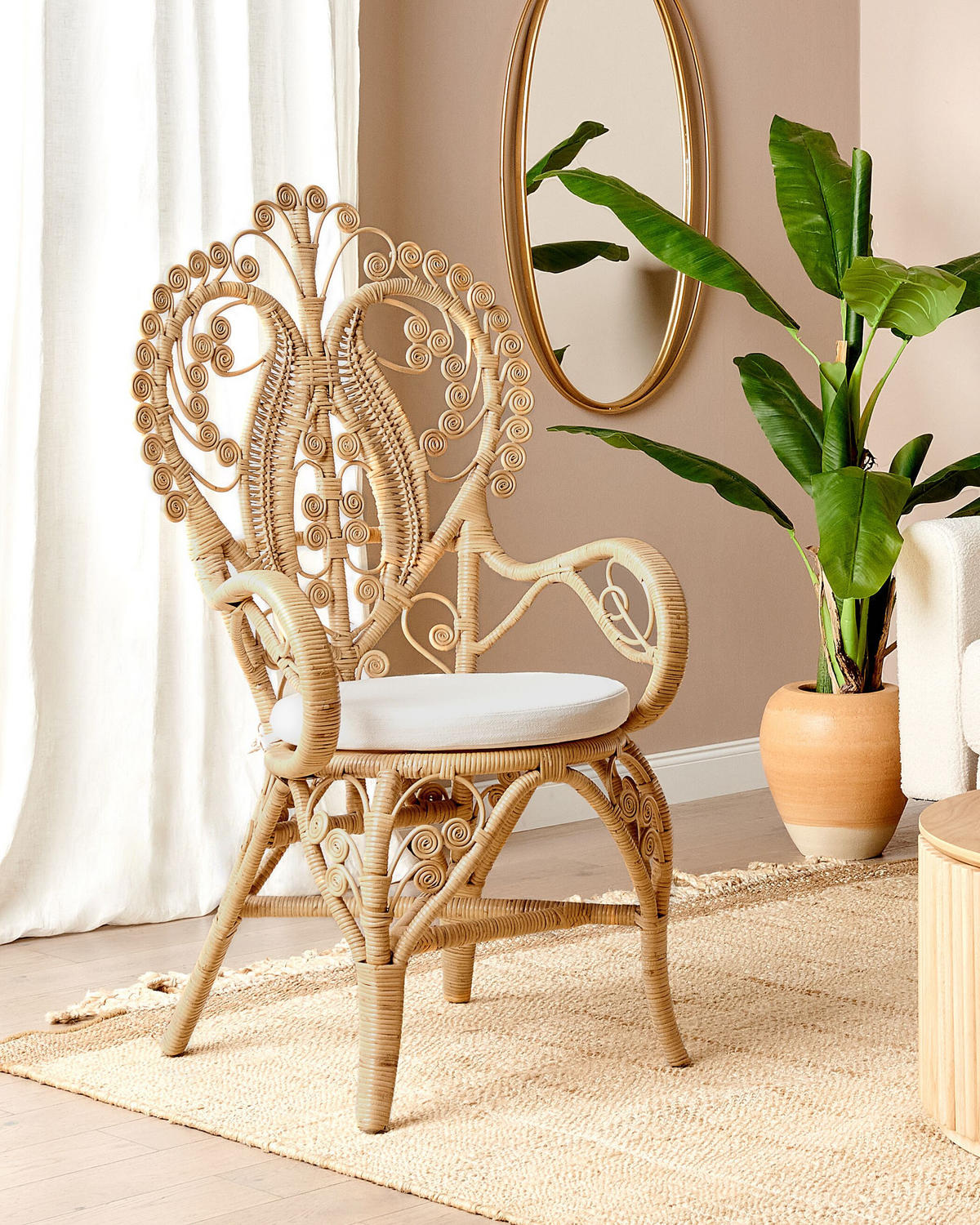 PFAUENSTUHL Rattan natürlich/beige Carrara - Beige/Naturfarben, Naturmaterialien (65/114/65cm) - Beliani