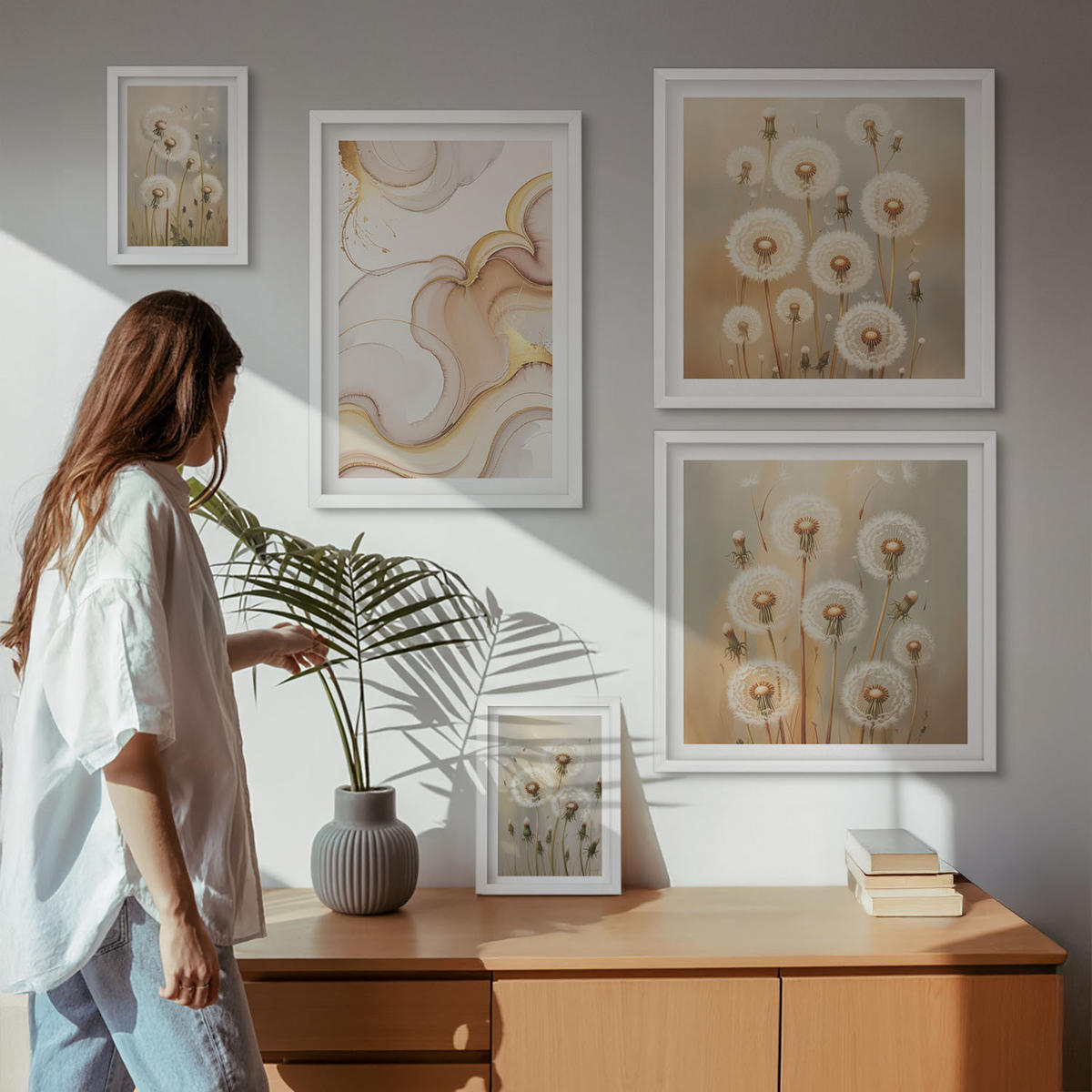 WANDBILDER 5er-Set - 50x50 cm & 20x30 cm & 40x60 cm Weißer Rahmen - Zitronenblüten am Meer - Weiß, Kunststoff (40/60cm) - ArtPrintCave