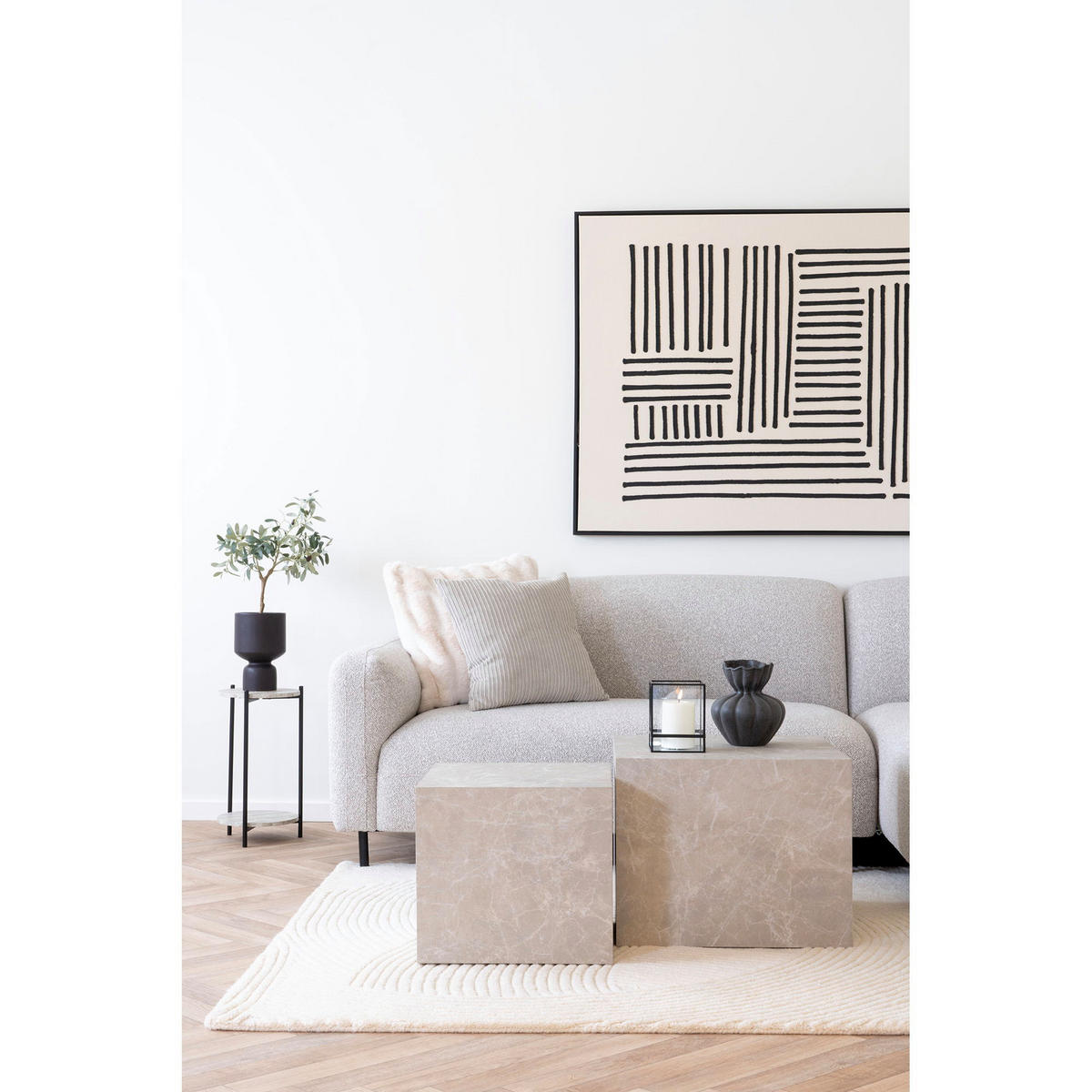 COUCHTISCH Set Marmor Optik - Hellgrau, Holzwerkstoff (50/50/40cm) - tinkaro