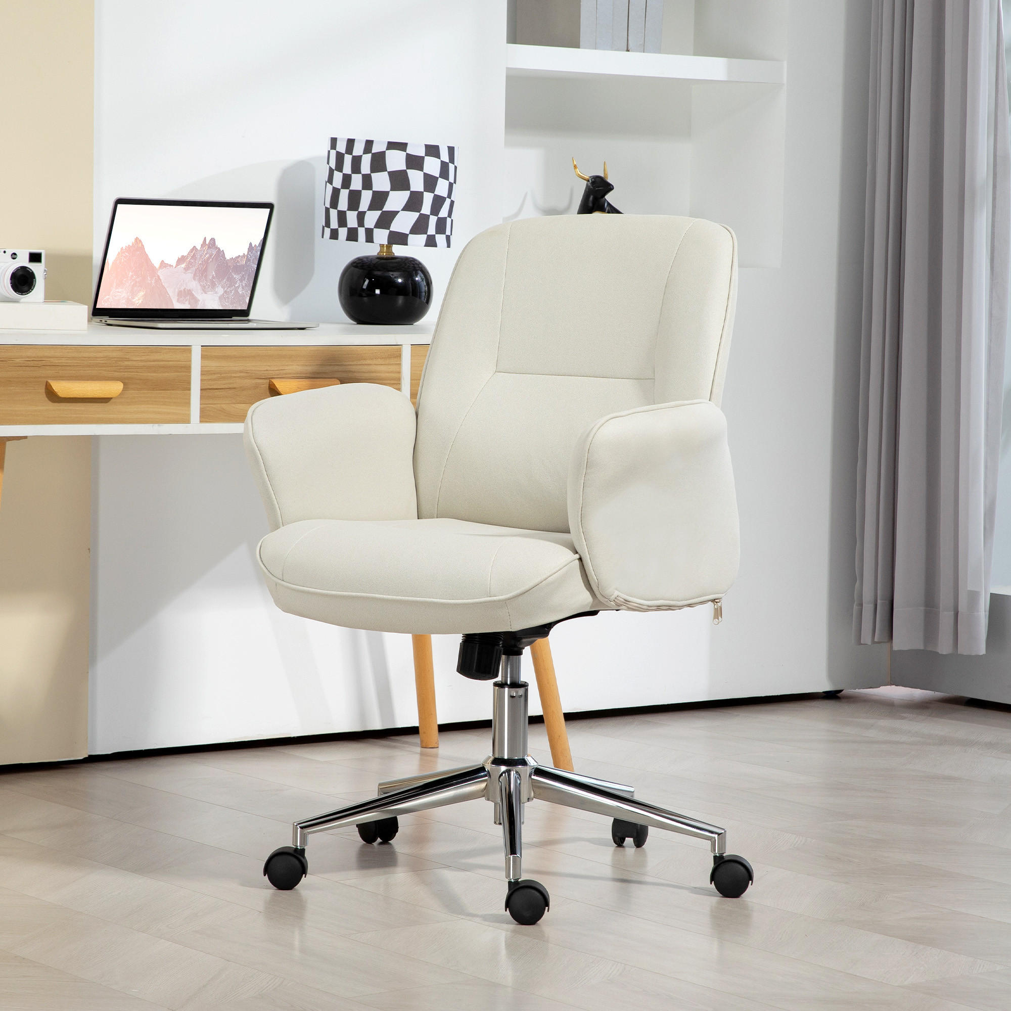 BÜROSTUHL Schreibtischstuhl höhenverstellbarer Drehstuhl Mikrofaser Cremeweiß - Creme, Kunststoff (69/102/67cm) - Vinsetto