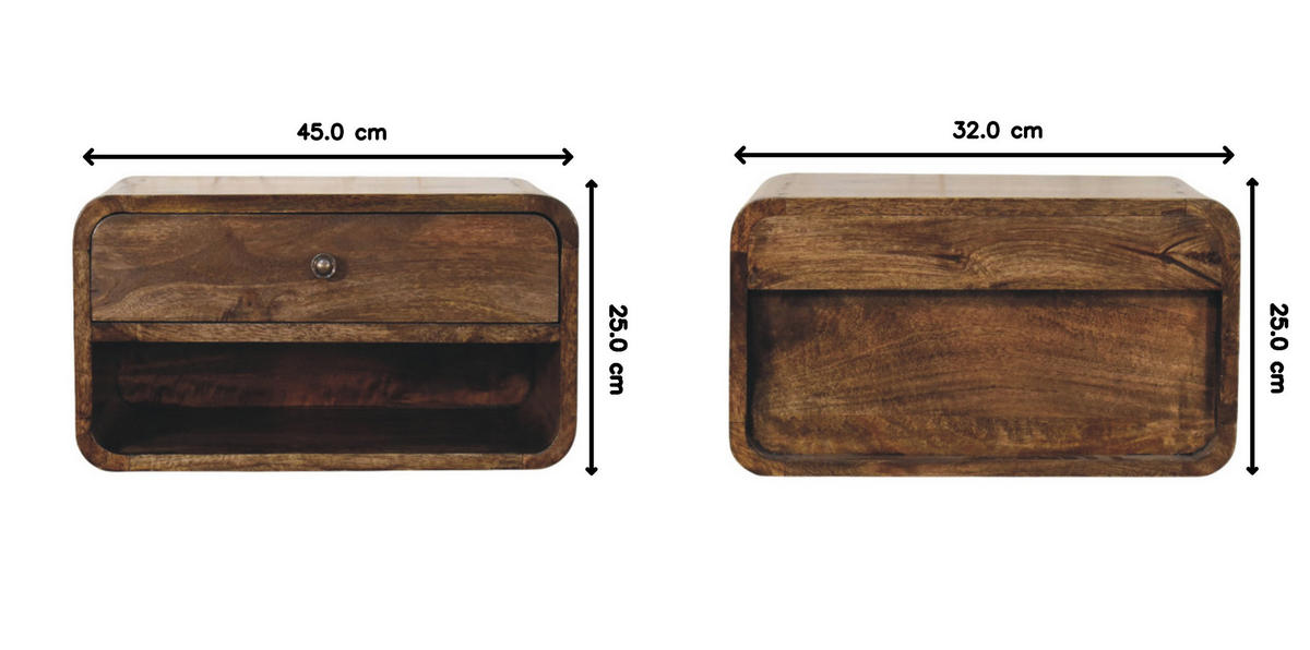 NACHTTISCH Abgerundete Kante, 1 Schublade in Braun - Dunkelbraun/Messingfarben, Holz/Metall (45/25/32cm) - Artisan Furniture