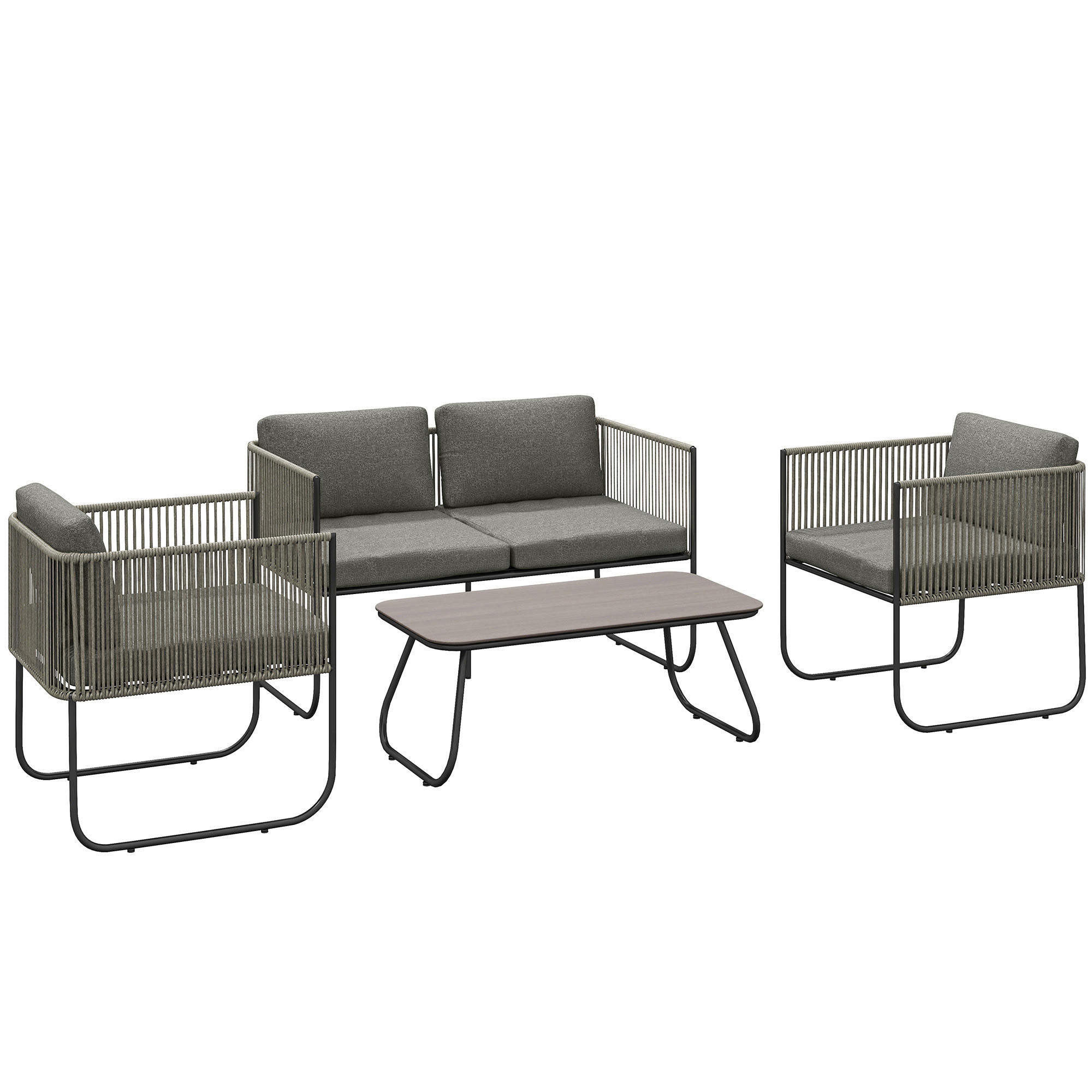 GARTENMÖBEL LOUNGE-SET DE-06742 4-teilig mit Sofa, Sessel & Tisch - Dunkelgrau, Kunststoff/Metall - ComfortXL