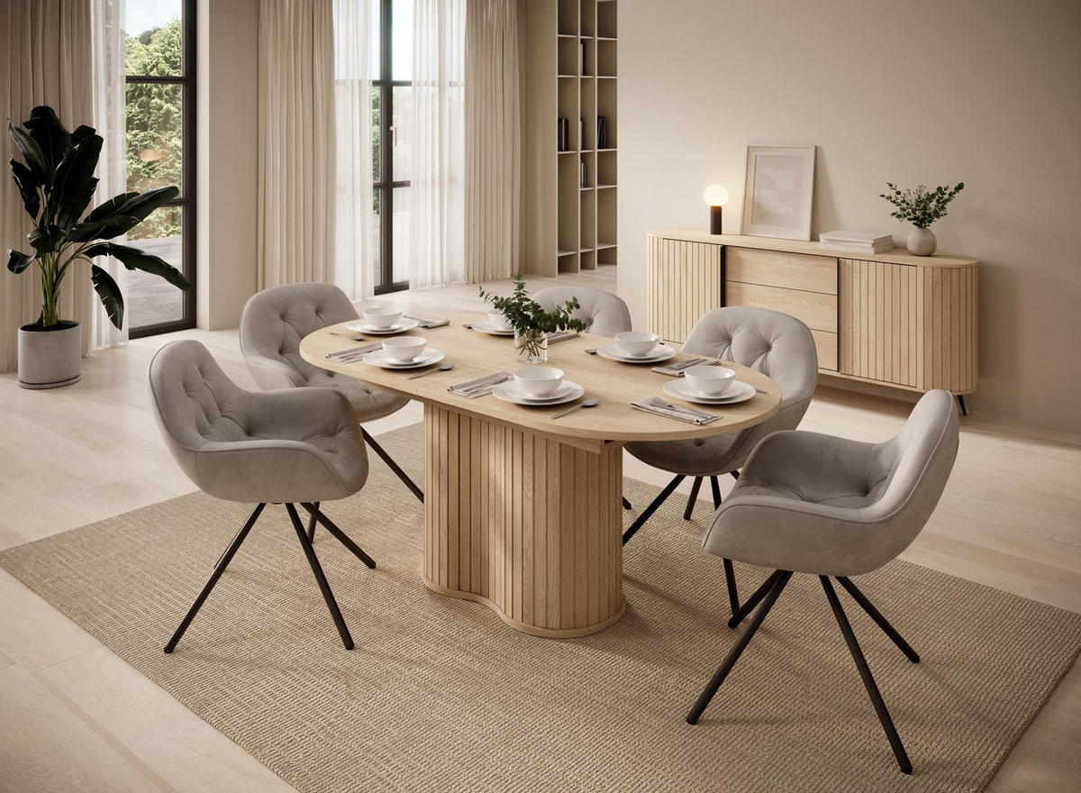 ESSTISCH Rivo Eiche Cremona, Esstisch mit kanneliertem Fuß - Eichefarben, Holzwerkstoff/Metall (90/220/76cm) - Bettso