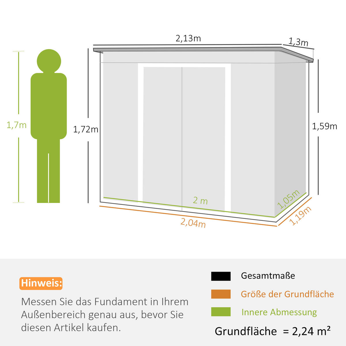 GERÄTEHAUS 2,42 m², aus Verzinkter Stahl, wetterfest, für Garten, Grün - Grün, Metall (130/173/213cm) - Outsunny