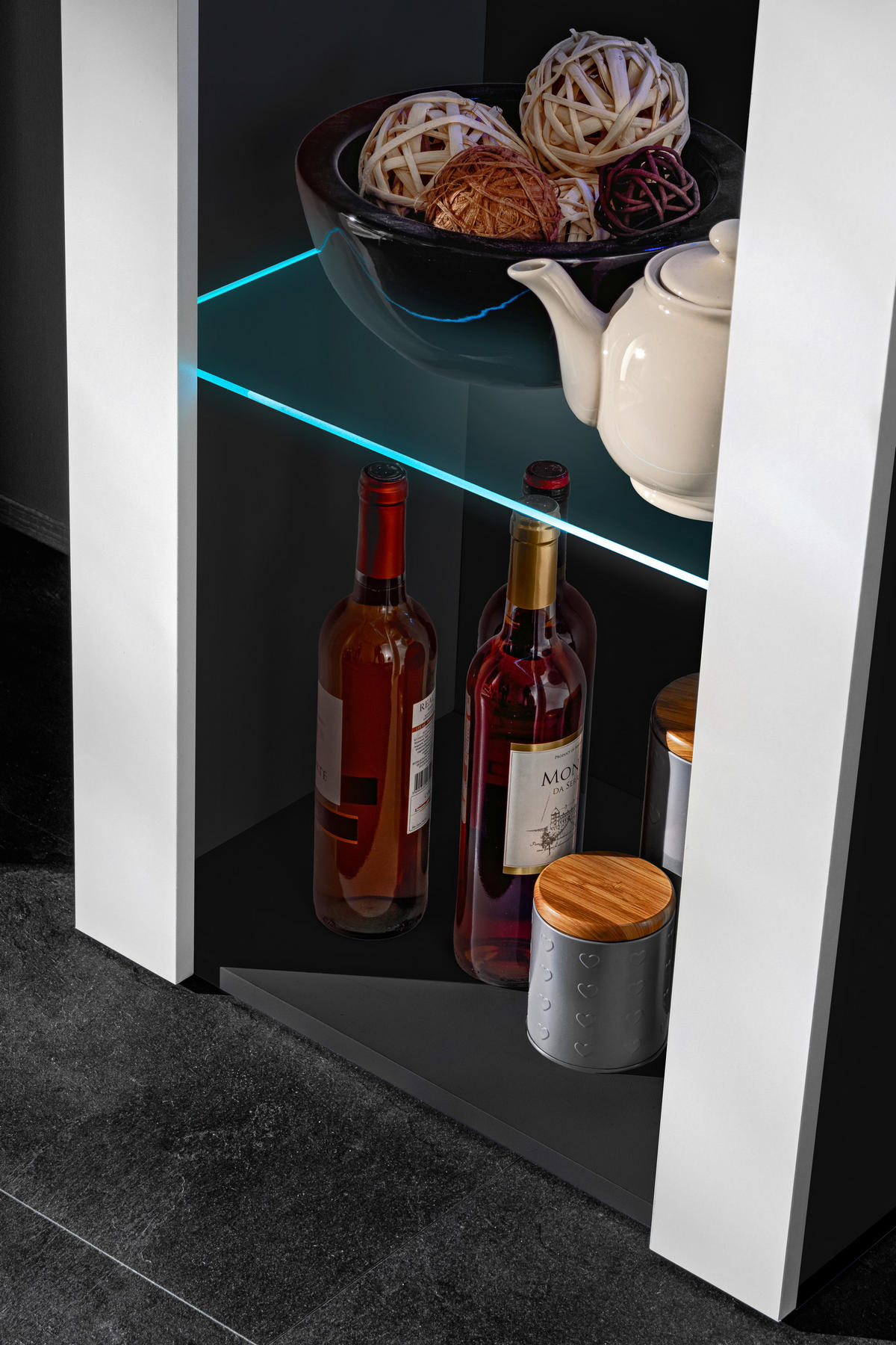 VITRINE TIVOLI, Schwarz + Weiß - Schwarz/Weiß, Glas/Holzwerkstoff (55/159/35cm) - Komodee