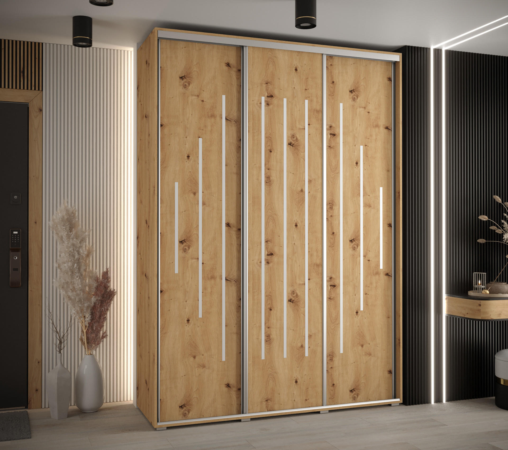SCHWEBETÜRENSCHRANK 235,2/170/45 3-türig - Silberfarben/Eiche Artisan, Holz/Metall (170/235/45cm) - Abiks Möbel