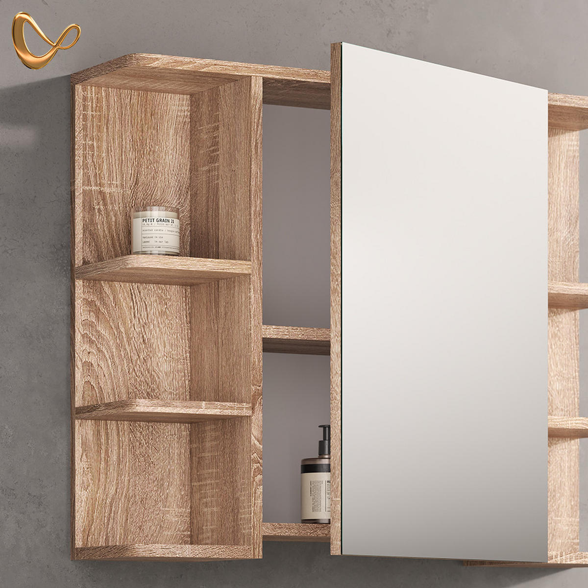 BADSPIEGELSCHRANK Fucino Sonoma 79.6 x 64 cm - Sonoma Eiche, Holzwerkstoff (79.6/64/21.2cm) - Livinity®
