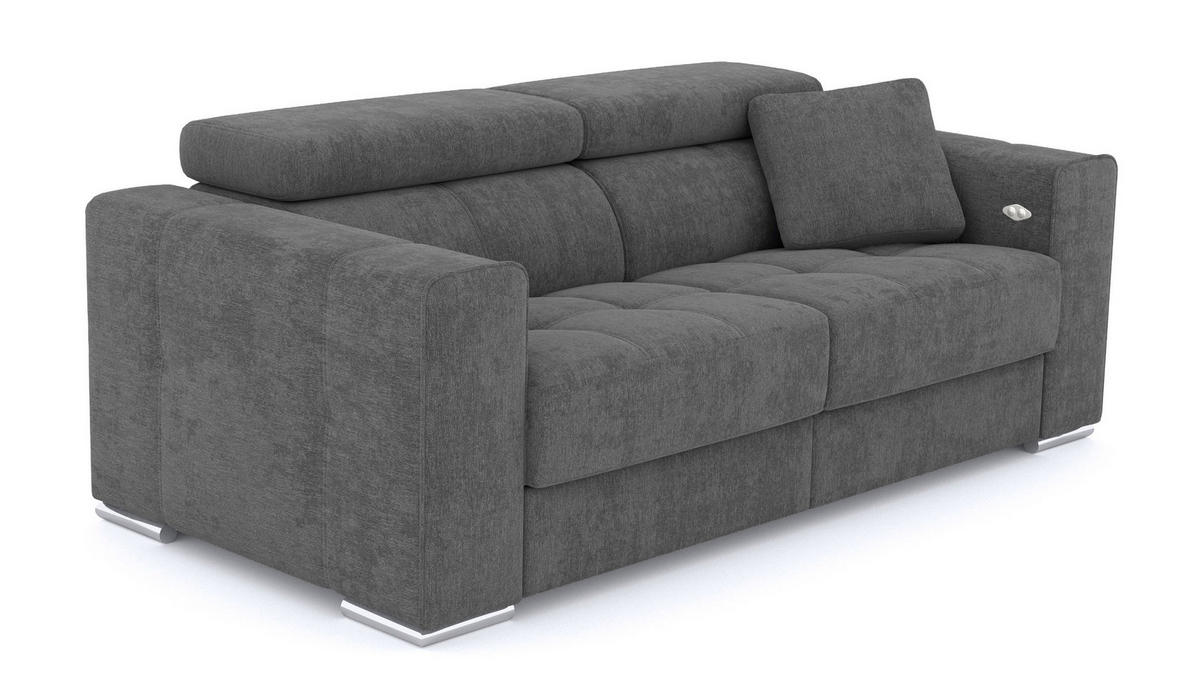 SOFA QUARTZ 3-Sitzer mit 1 Relaxfunktion, dunkelgrau - Dunkelgrau/Silberfarben, Holzwerkstoff/Textil (204/80/102cm) - Courtois Laville