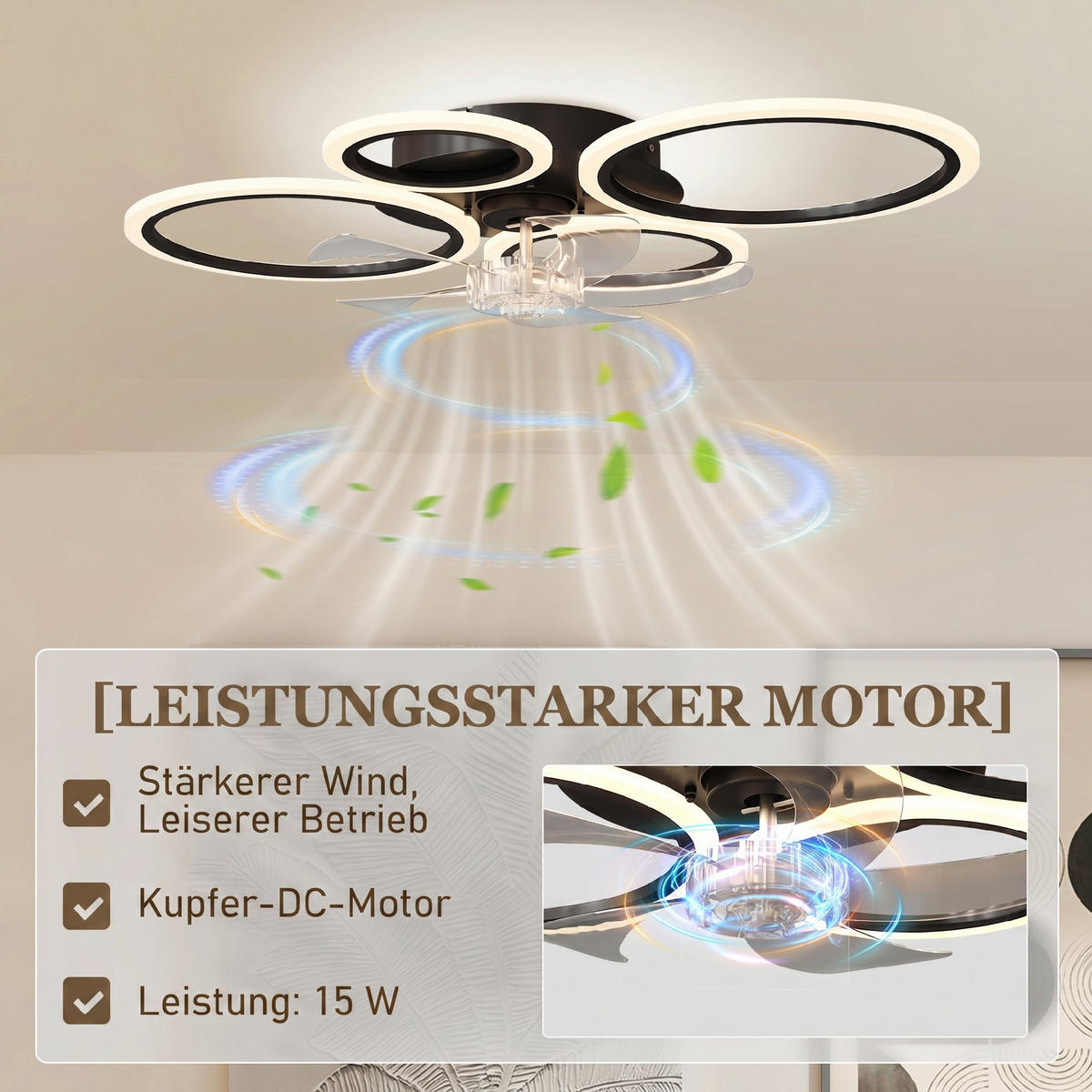 DECKENVENTILATOR-MIT-LICHT Stahl Kunststoff Schwarz - Schwarz, Metall (77/55/13.5cm) - HOMCOM