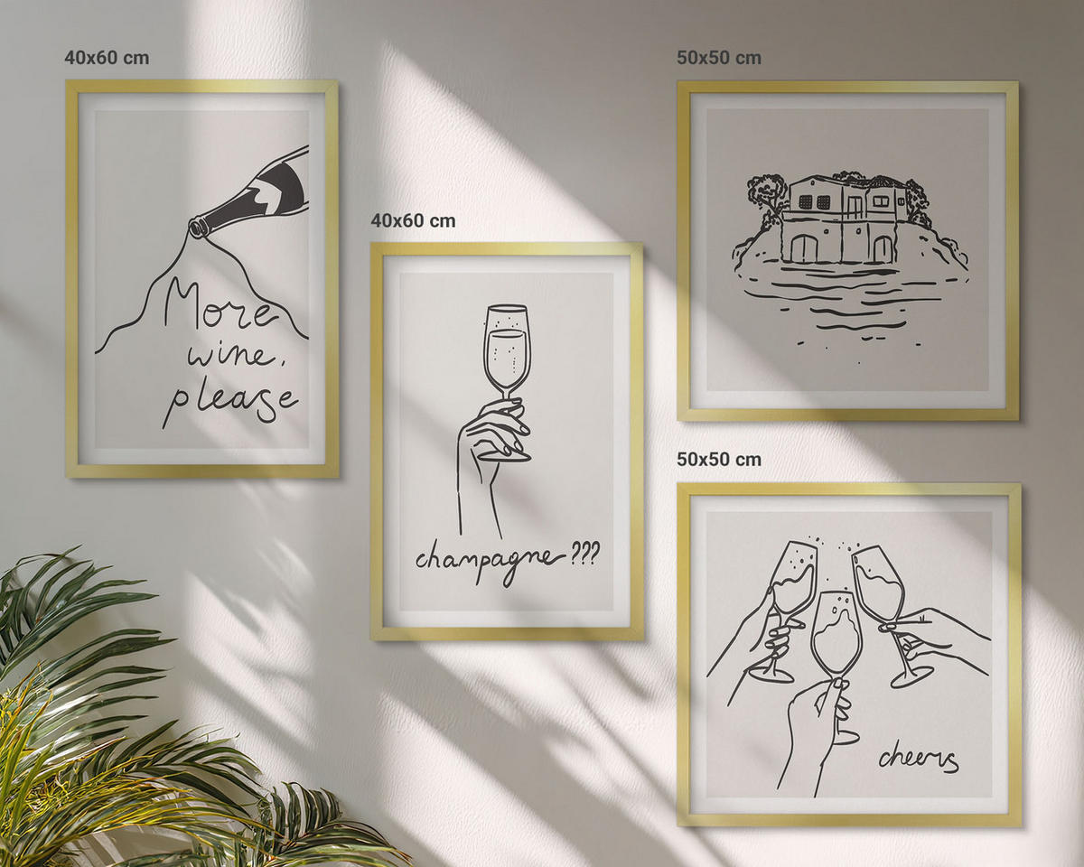 BILDER SET 4er Set - 50x50 cm & 40x60 cm Goldrahmen - Fröhliche Momente mit Champagner - Goldfarben, Kunststoff (50/50cm) - TULUP