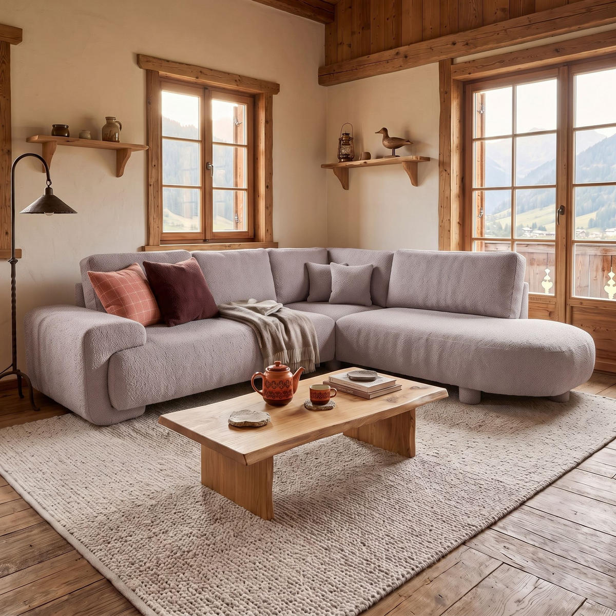 4-SITZER Ecksofa MIRABEL L Rechts 255x285 cm Bouclé Mauve - Mauve, Holz/Kunststoff (255/285cm) - Muffo