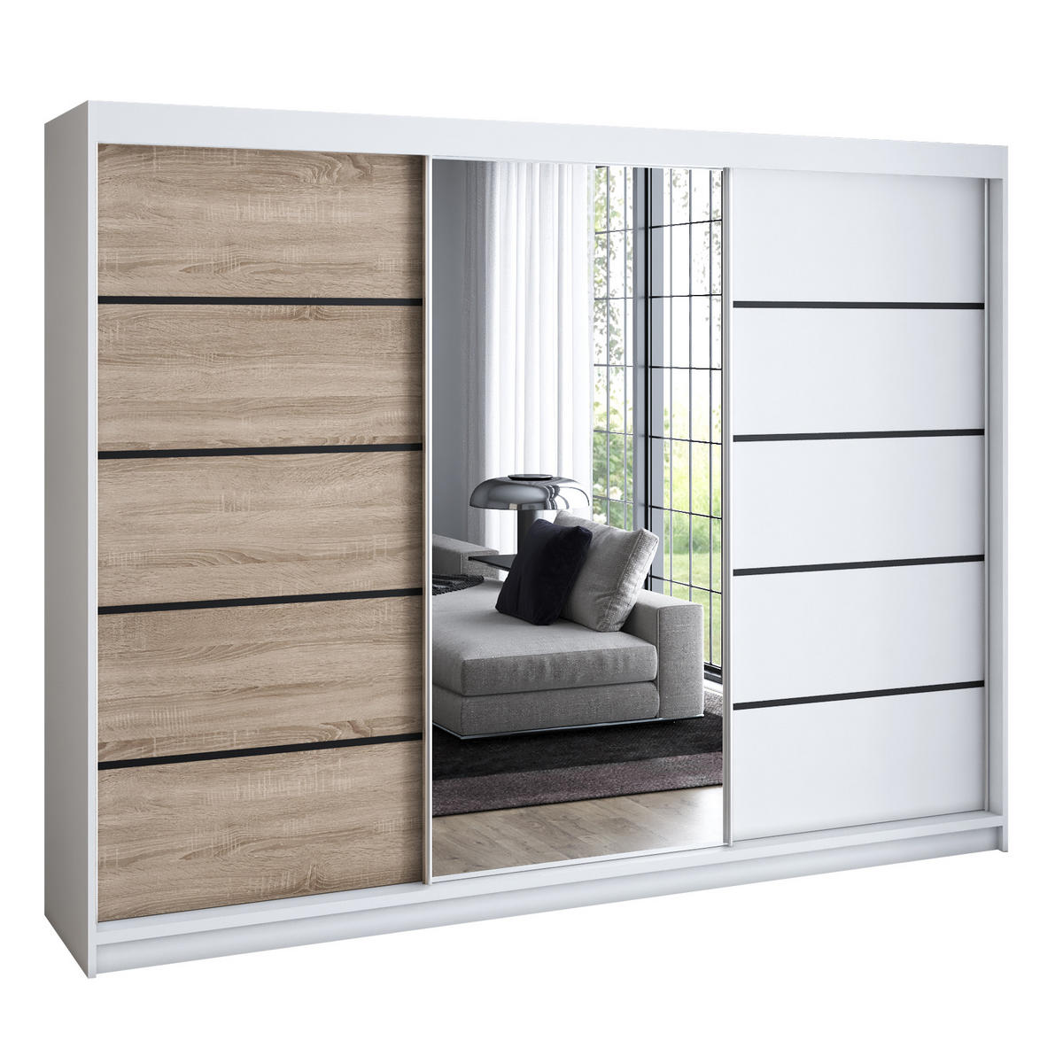SCHWEBETÜRENSCHRANK 200 cm VILANO 2 Farbe: Weiß, Sonoma, Weiß - Weiß/Braun, Holzwerkstoff (200/215/59.5cm) - A&J MöbelLand