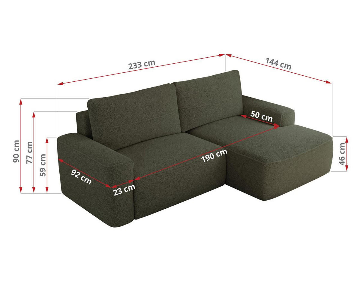 ECKSOFA BELLUNO L Grün Boucle - Links - Schwarz/Grün, Textil (144/233cm) - MKS