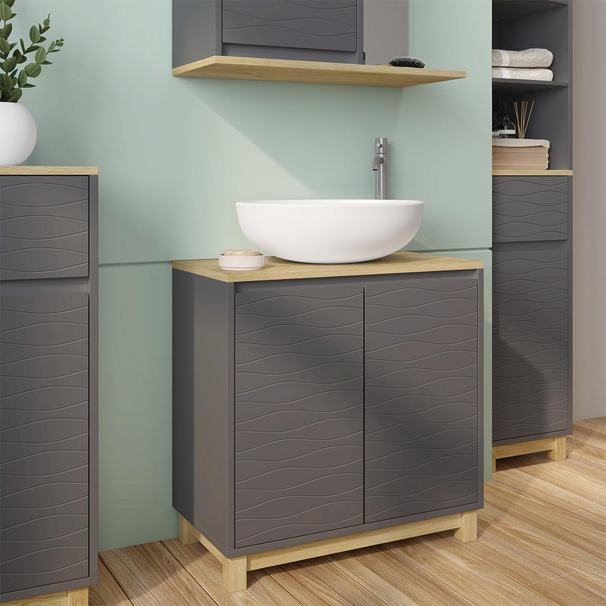 WASCHBECKENUNTERSCHRANK Livia Anthrazit 60 x 60 cm mit 2 Türen - Anthrazit/Naturfarben, Holzwerkstoff (60/60/30cm) - Vicco