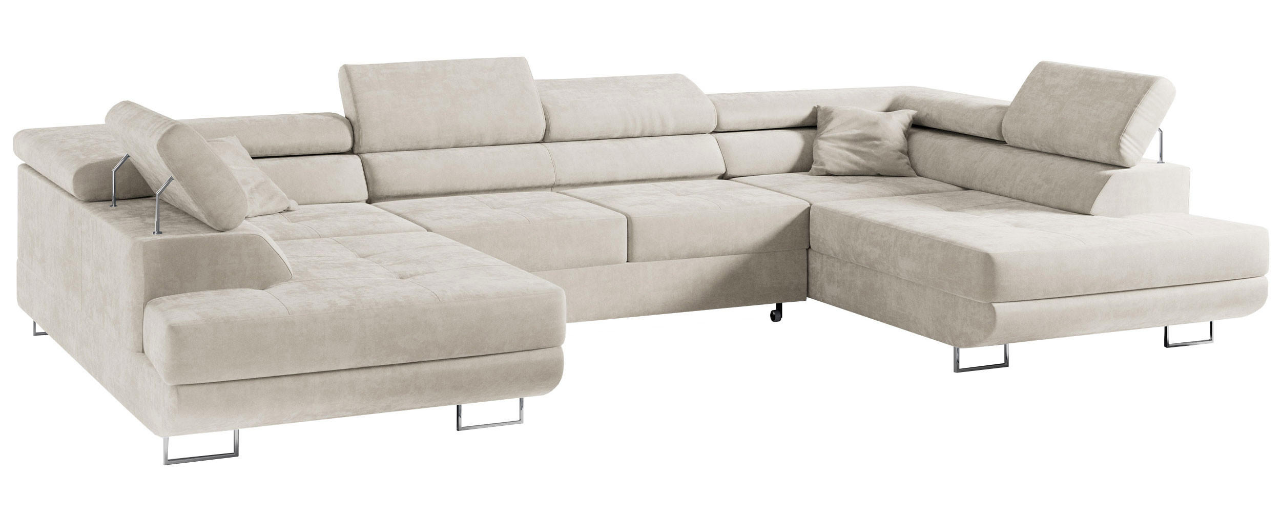WOHNLANDSCHAFT GUSTAW U Beige Velvet - Beige/Silberfarben, Textil/Metall (340/55/205cm) - MKS
