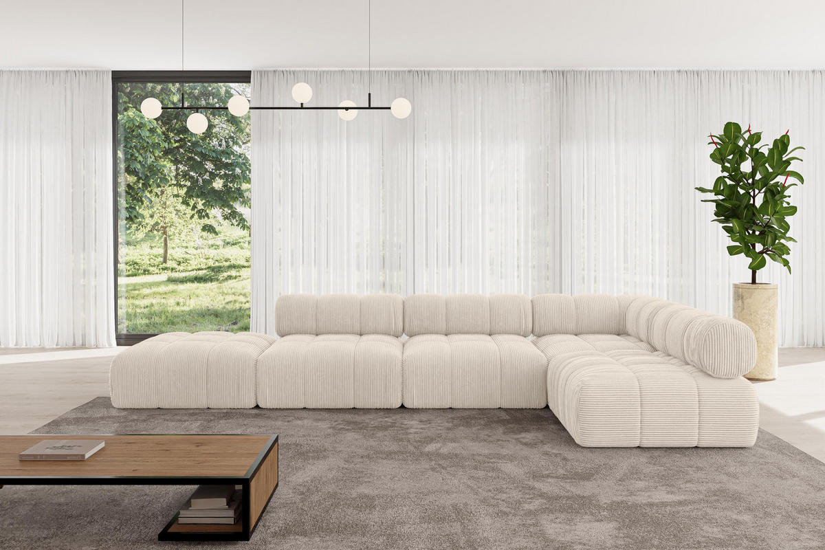 ECKSOFA modulares Sofa Favio-L2 - 380x190x70 cm Beige Cord - Beige, Holzwerkstoff/Textil (380/190cm) - ALTDECOR