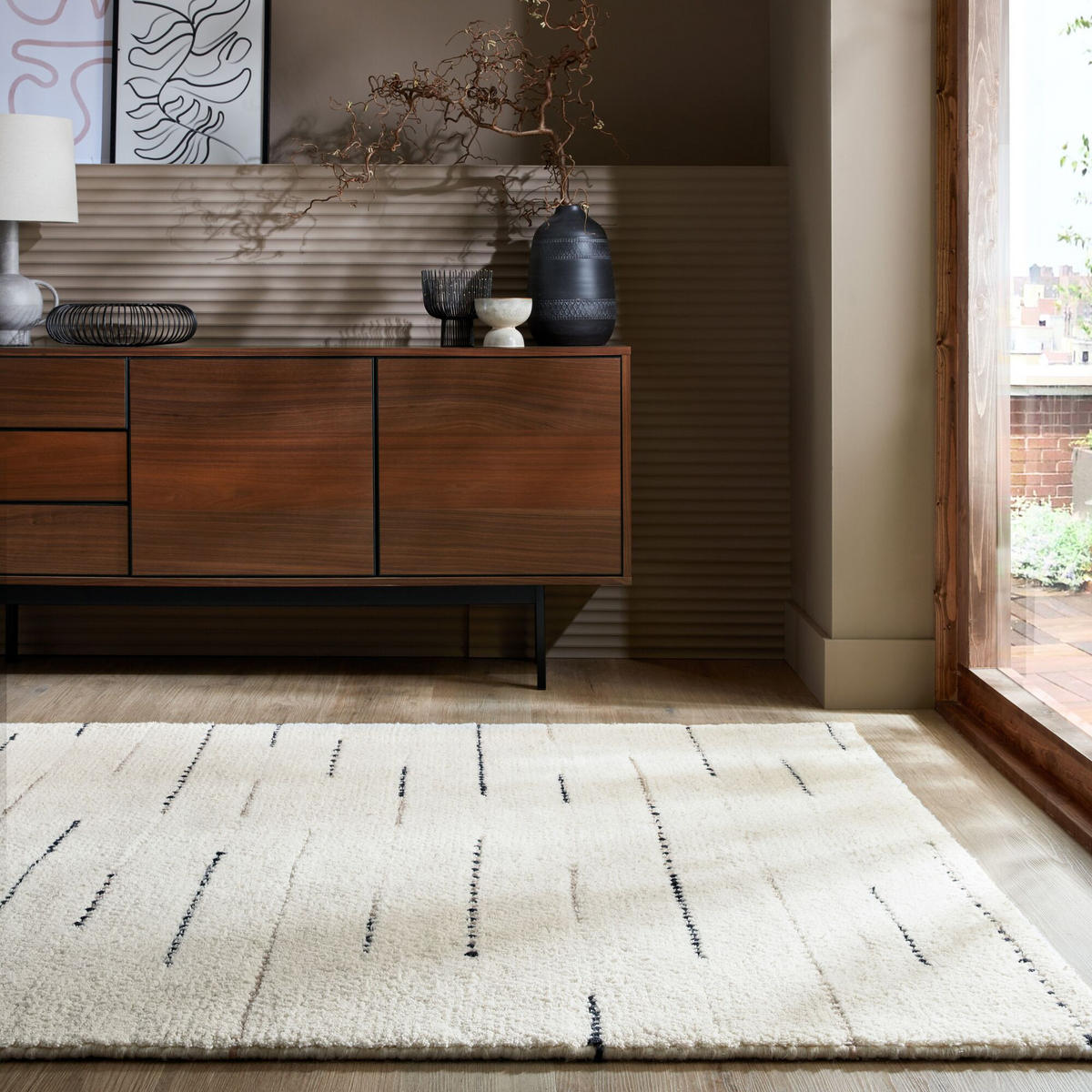 WOLLTEPPICH Linienstreifen Muster, Streifen, Wohnzimmer Beige-Schwarz Rechteckig 120x170 - Beige, Textil (120/170cm) - KADIMA DESIGN
