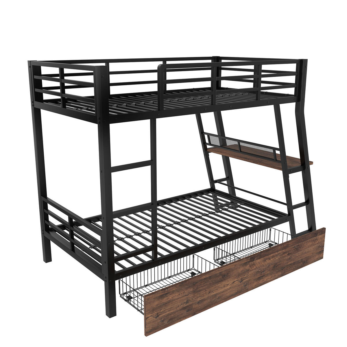 HOCHBETT 90x200cm Schwarz Metall LED-Leiste Schubladen Schreibtisch - Schwarz, Metall (90/200cm) - FLIEKS