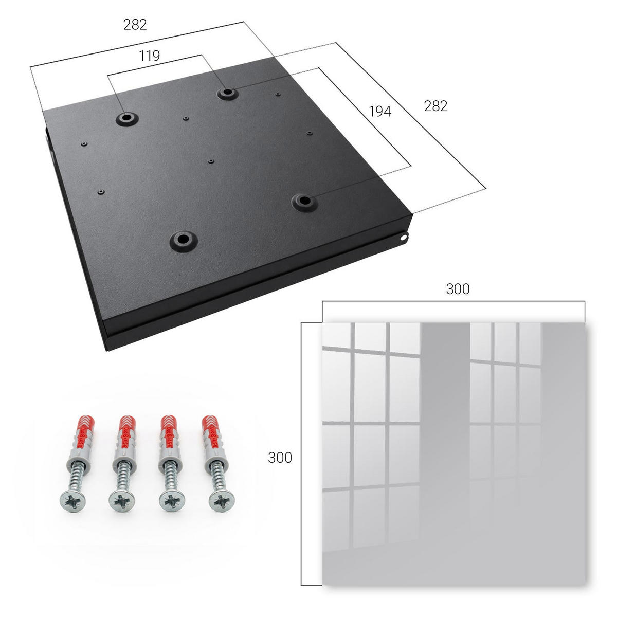 SCHLÜSSELBOX Schwarz 30x30 cm- Türöffnung nach rechts - Glattes Grau - Grau, Metall (30/30/5cm) - TULUP