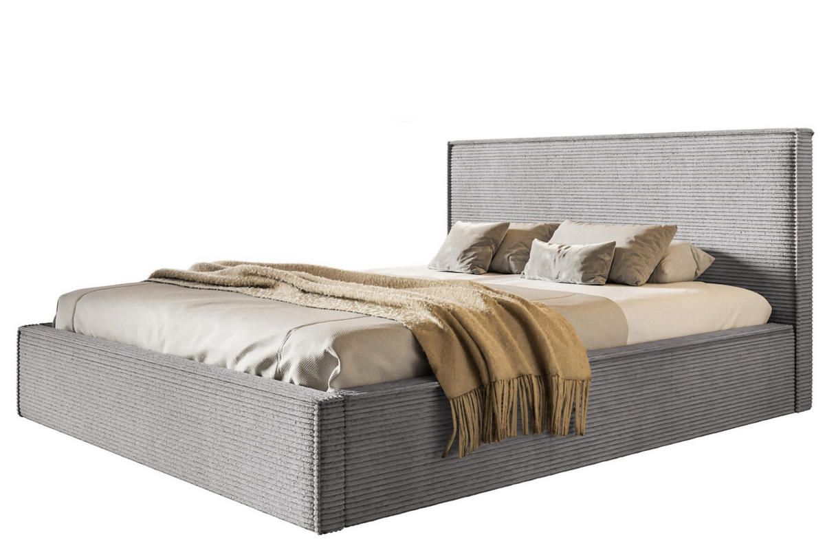 BETT 90x200 - Polsterbett mit Bettkasten und Holzrahmen - Modern Betten - Hochwertiger Poso-Stoff - Kollektion Milano - Grau - Hellgrau, Holz/Textil (90/200cm) - Alpi-Möbel
