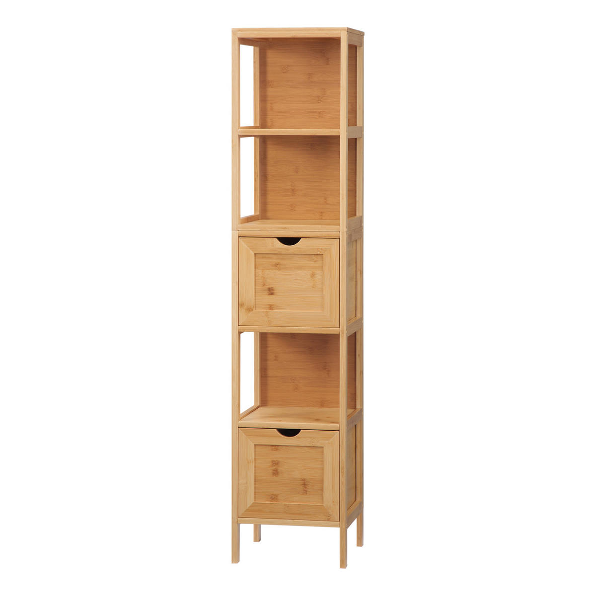 HOCHSCHRANK DE-08550 3 Regale & 2 Schubladen aus Bambus Natur - Naturfarben, Naturmaterialien (30/140/30cm) - ComfortXL