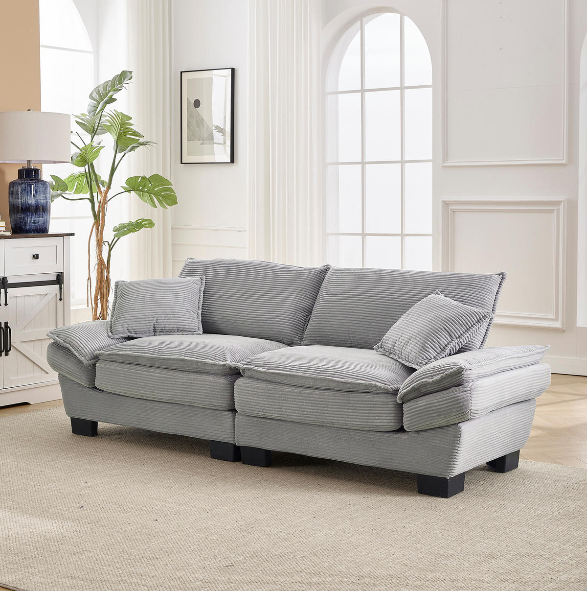 SOFA 2-Sitzer mit Kissen Samt Hellgrau 224/81/81 cm - Grau, Textil (224/81/81cm) - OKWISH