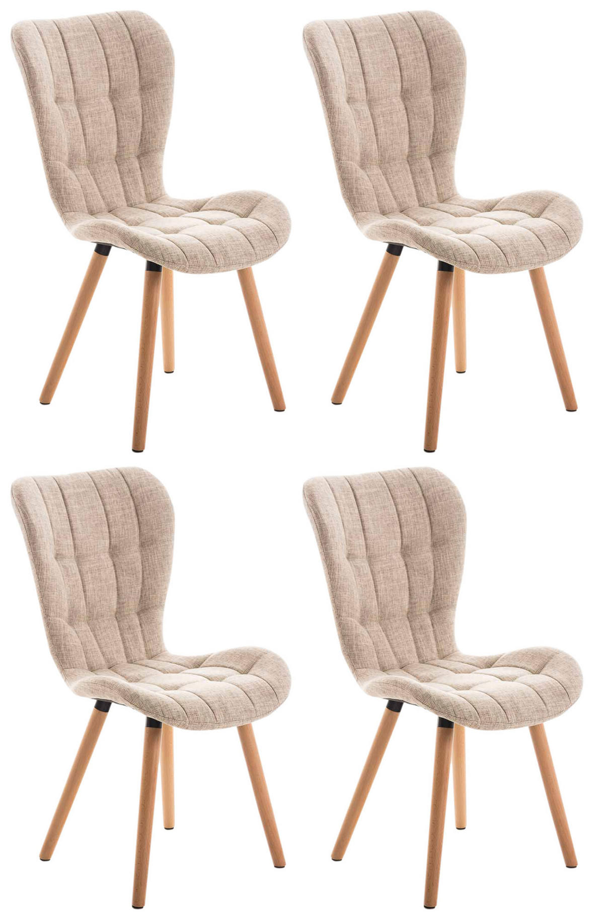 STUHL 4er Set Stoff creme - Eukalyptusholzfarben/Creme, Holz/Textil (50/88/63cm) - CLP