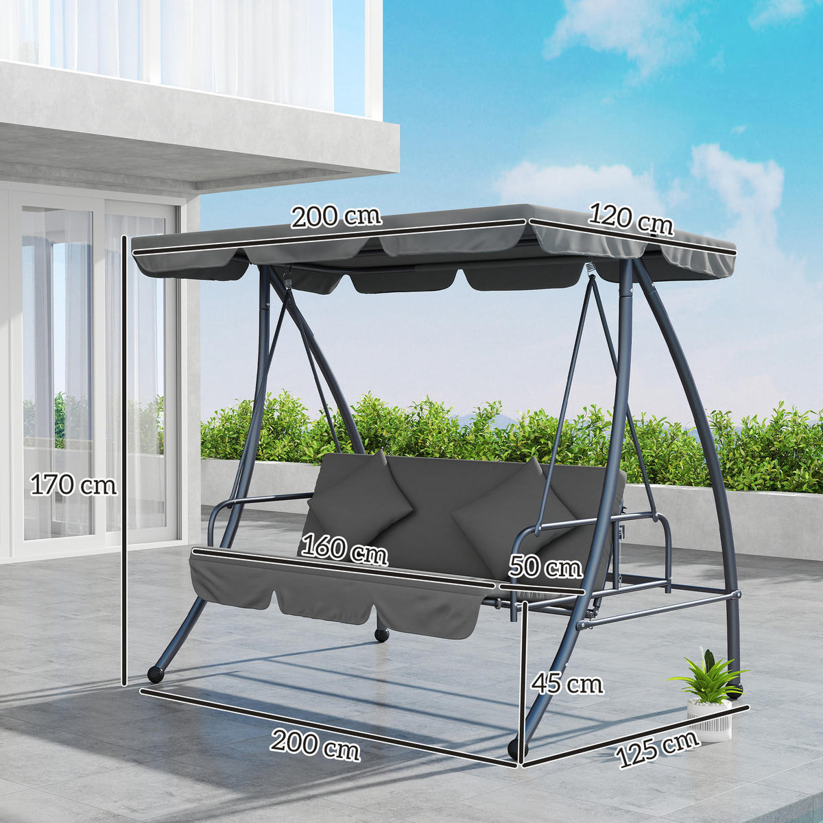 HOLLYWOODSCHAUKEL DE-15315 Hellgrau - Hellgrau, Metall (125/170/200cm) - ComfortXL