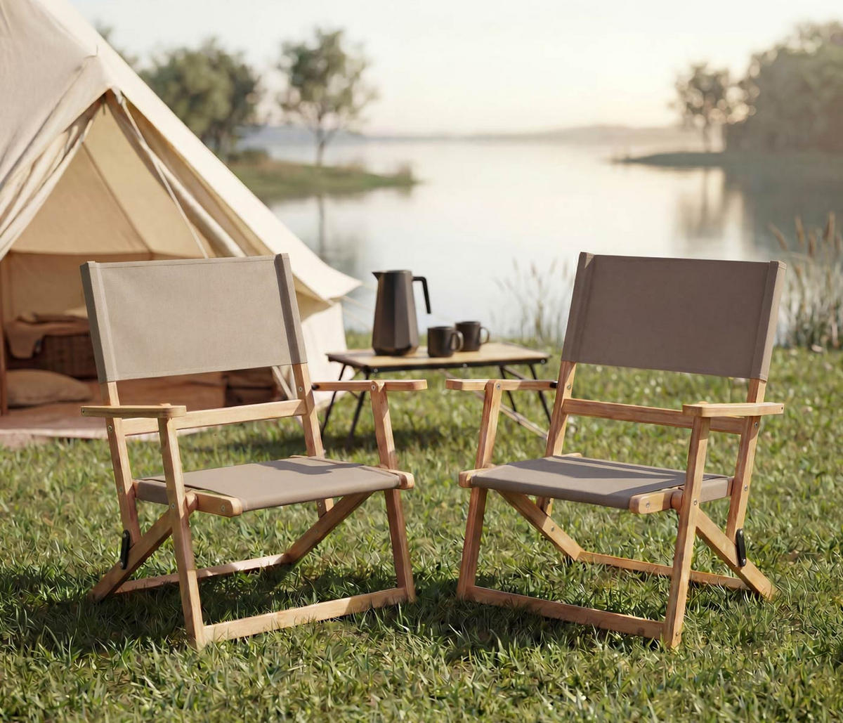 BAMBUS CAMPINGSTUHL Creme - Creme, Textil (61/64/42cm) - MCW