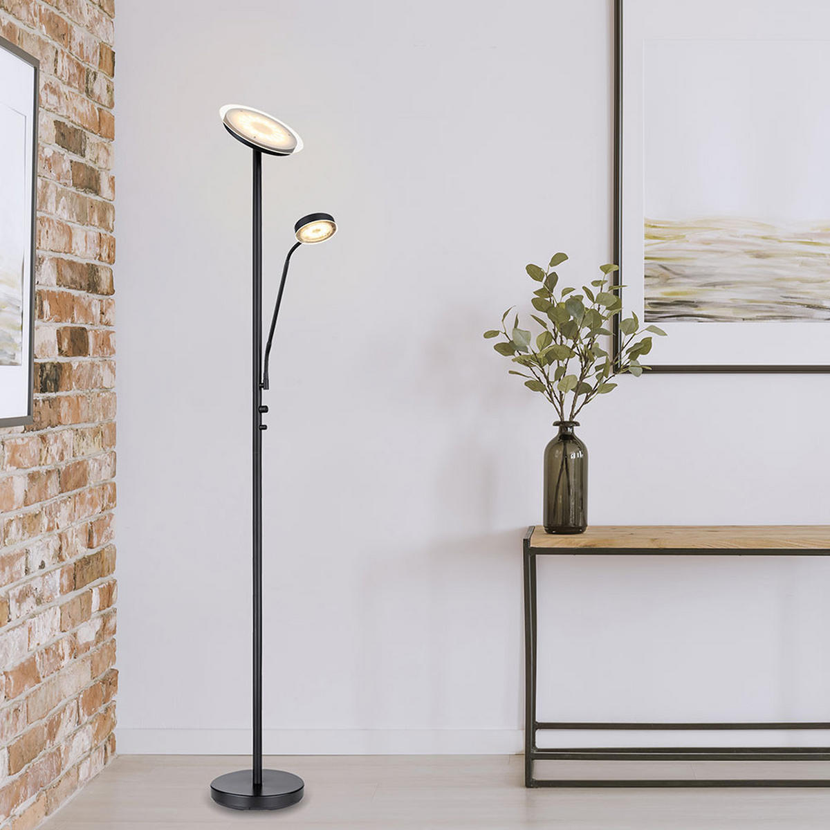 LED STEHLEUCHTE Flexo Schwarz - Schwarz, Glas (26/26/180cm) - Globo Lighting
