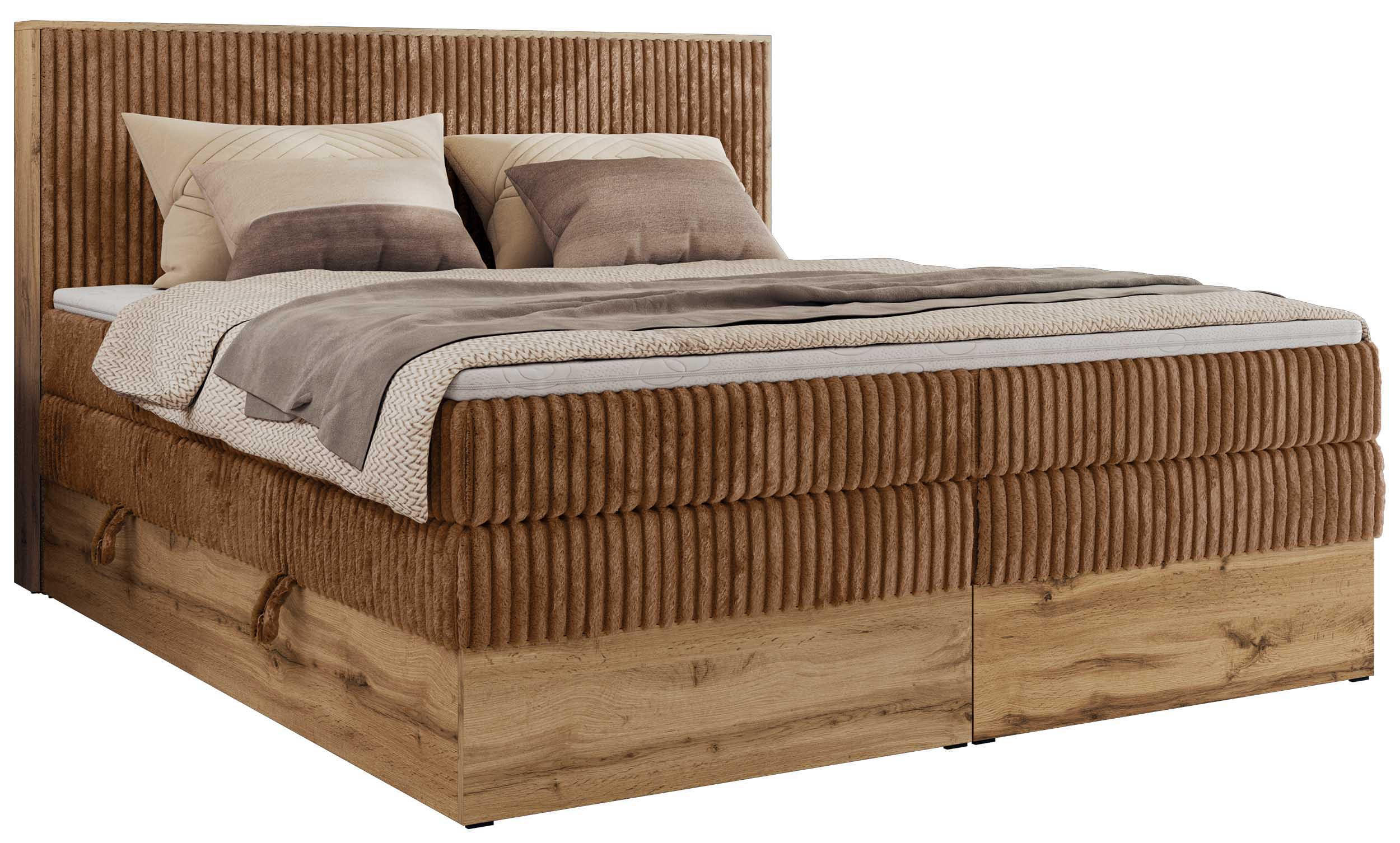 MKS POSTEL BOXSPRING WOOD CLASSIC KING 140/200 - Oranžová Manšestr - H3