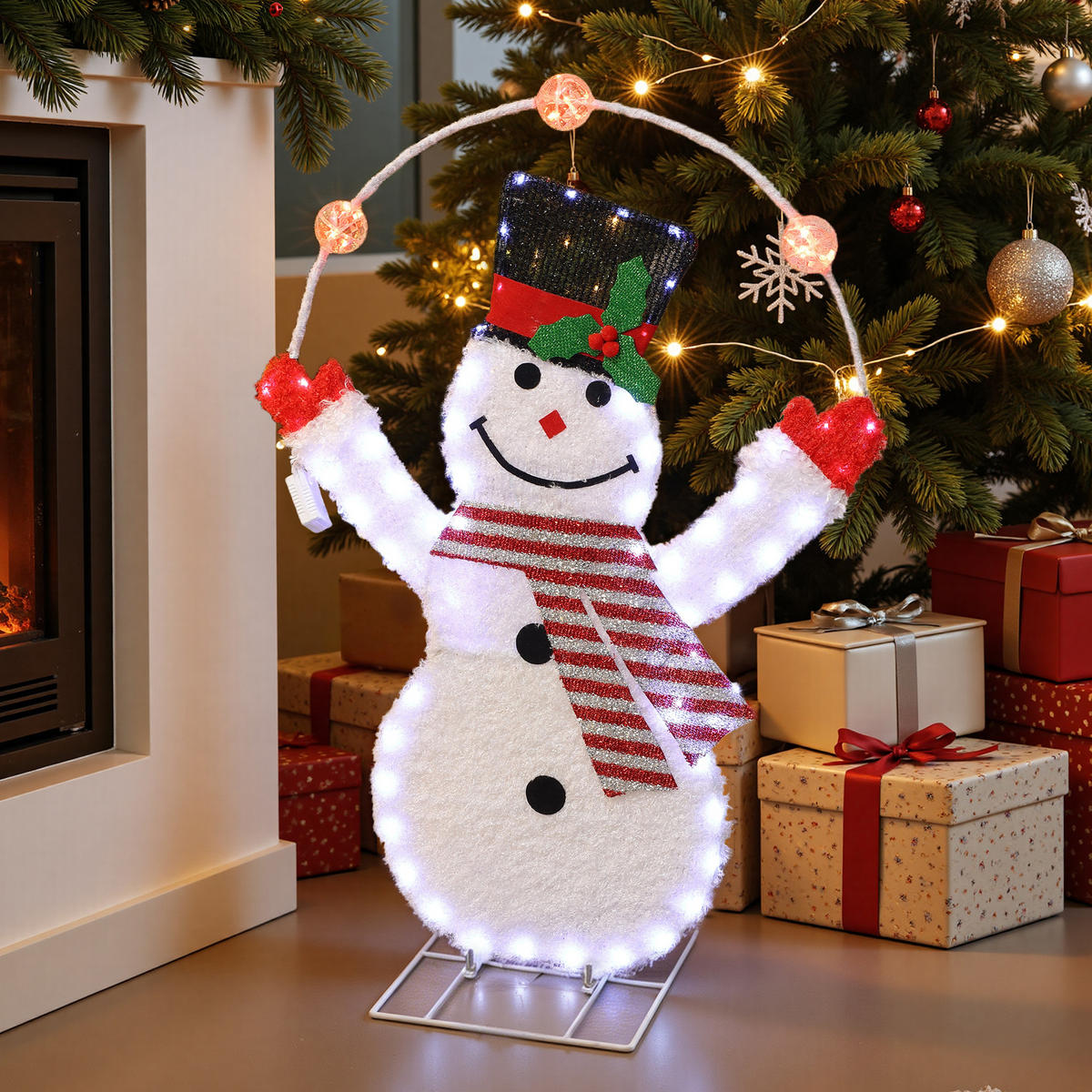 LED Schneemann HTHD0226 - Weiß, Kunststoff/Metall (26/85/59cm) - Hometopia